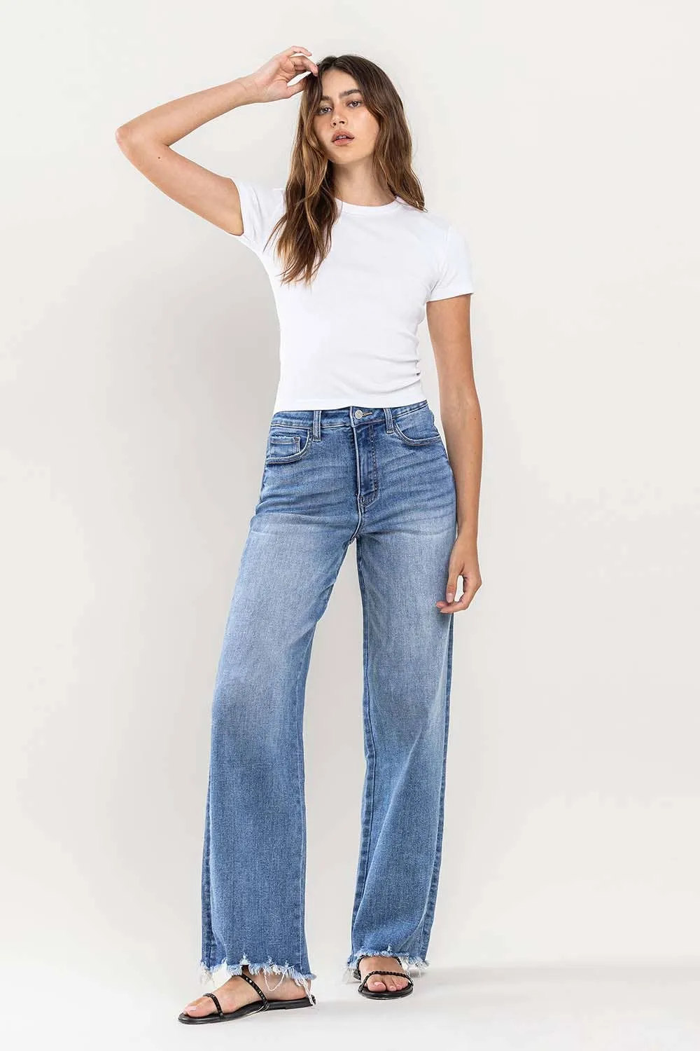 Vervet- Super High Rise Side Seam Raw Hem Loose Fit Jeans