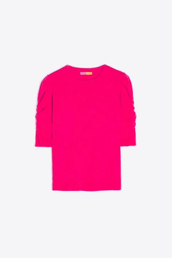 Vilagallo FUSCHIA PUFFED SLEEVE SWEATER