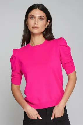 Vilagallo FUSCHIA PUFFED SLEEVE SWEATER