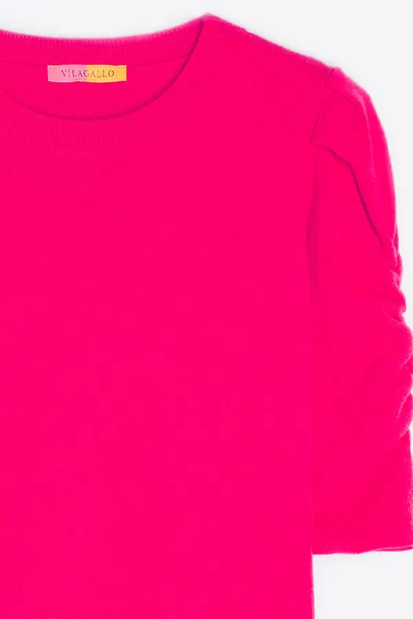 Vilagallo FUSCHIA PUFFED SLEEVE SWEATER