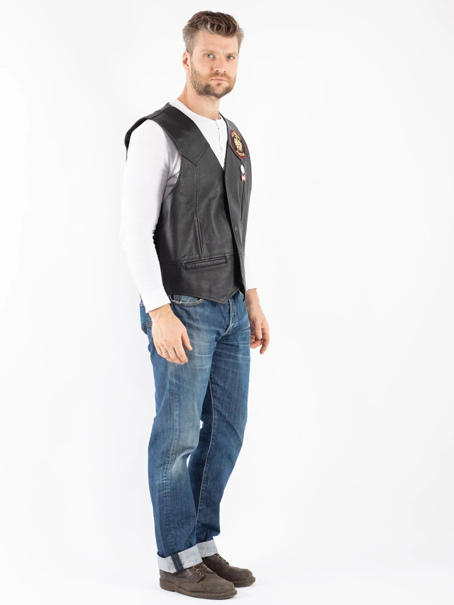 Vintage 00's Men Biker Leather Vest in Black