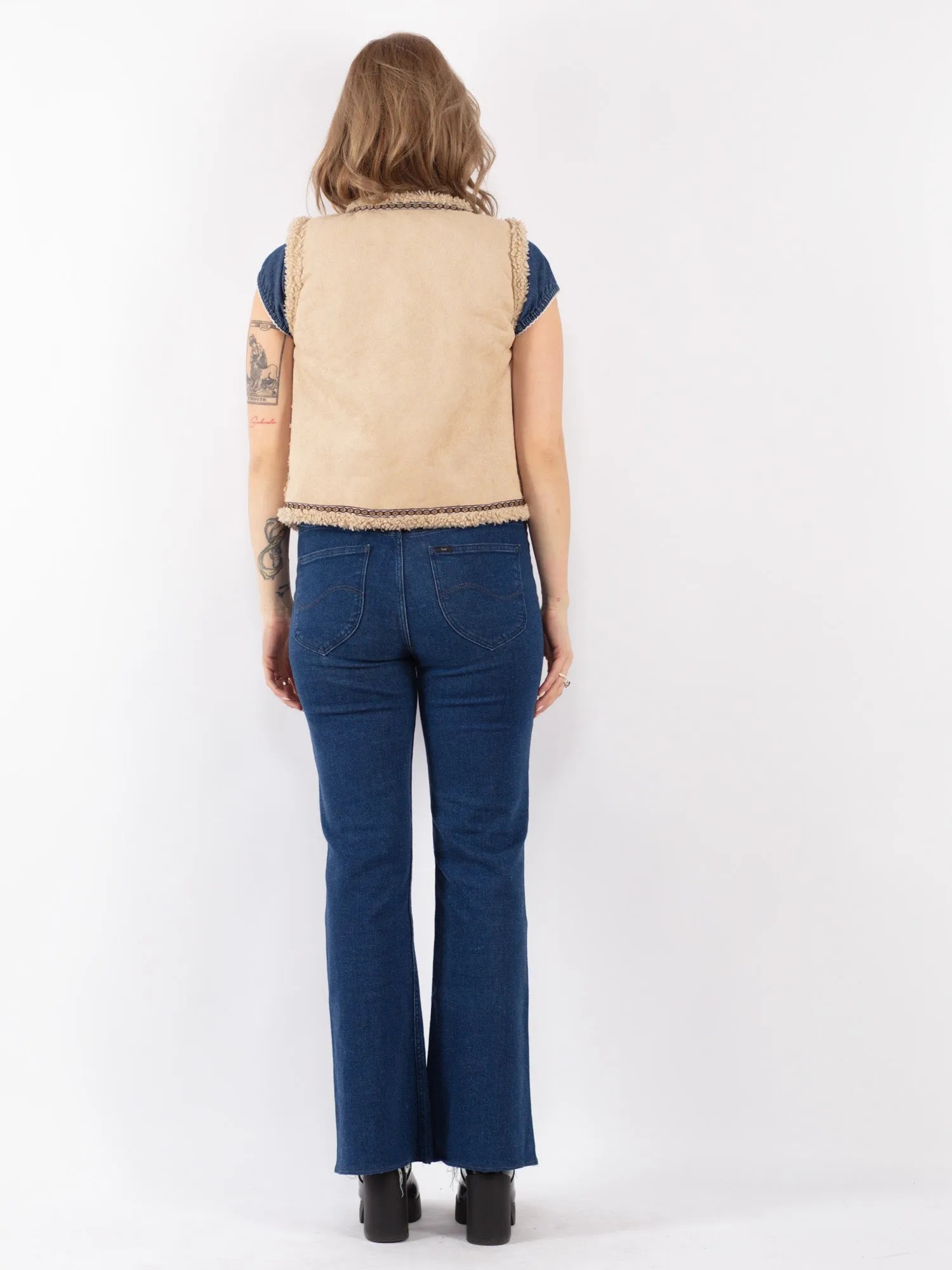 Vintage 00's Women Faux Sheepskin Vest in Beige