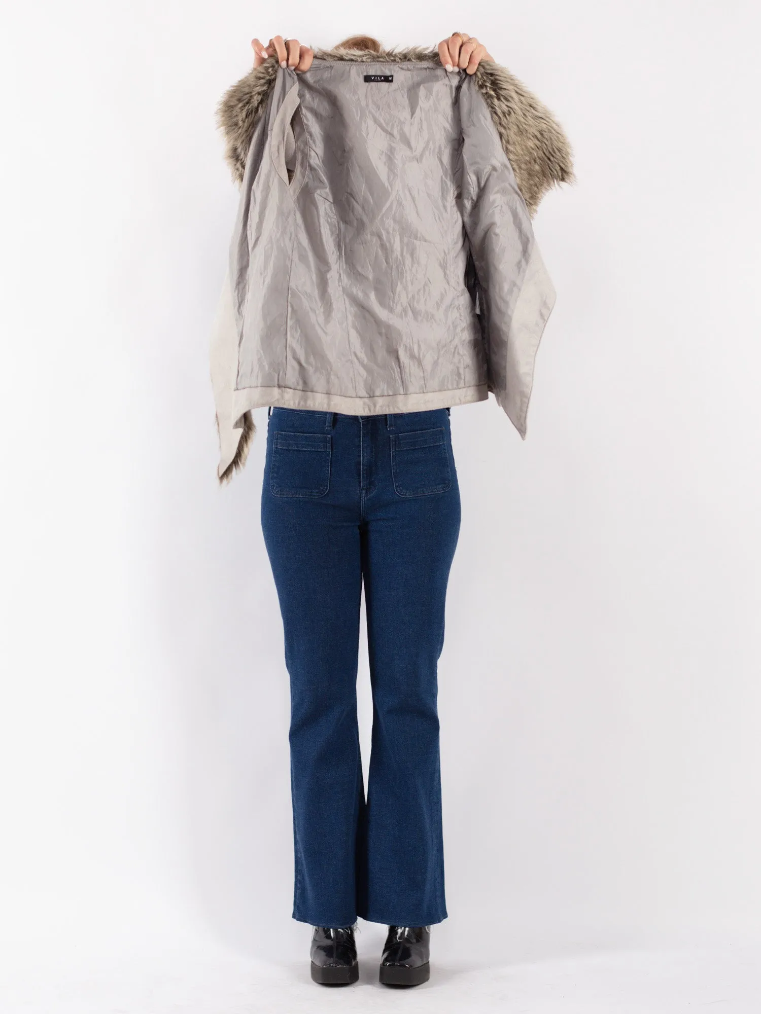 Vintage 00's Women Faux Sheepskin Vest in Gray