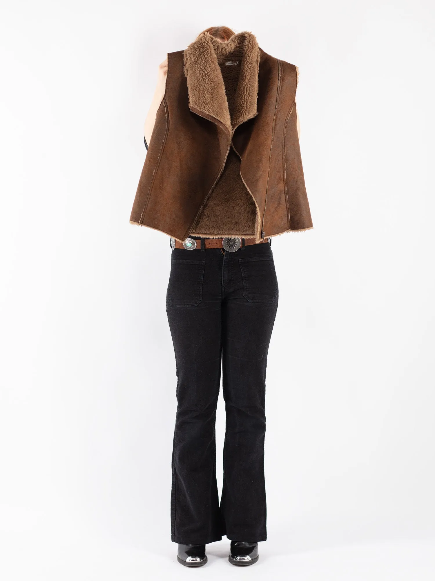 Vintage 00's Women Sherpa Vest in Brown