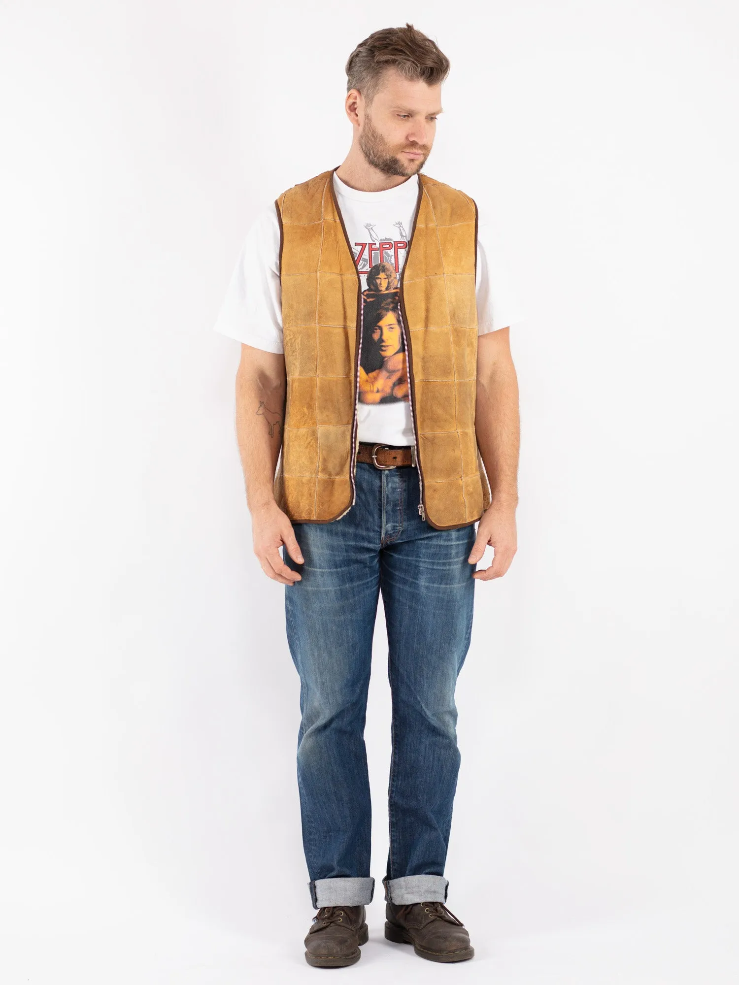 Vintage 70's Men Sheepskin Vest in Beige