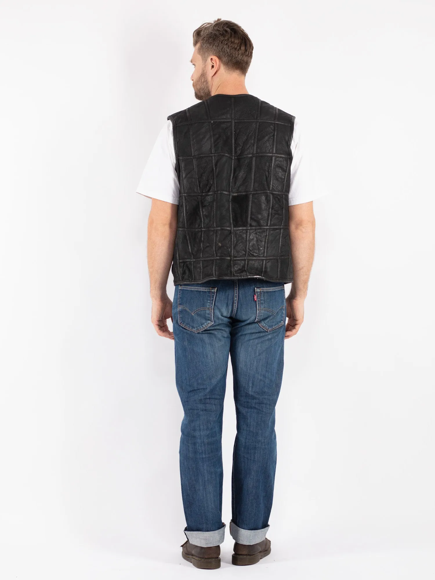 Vintage 70's Men Sheepskin Vest in Black