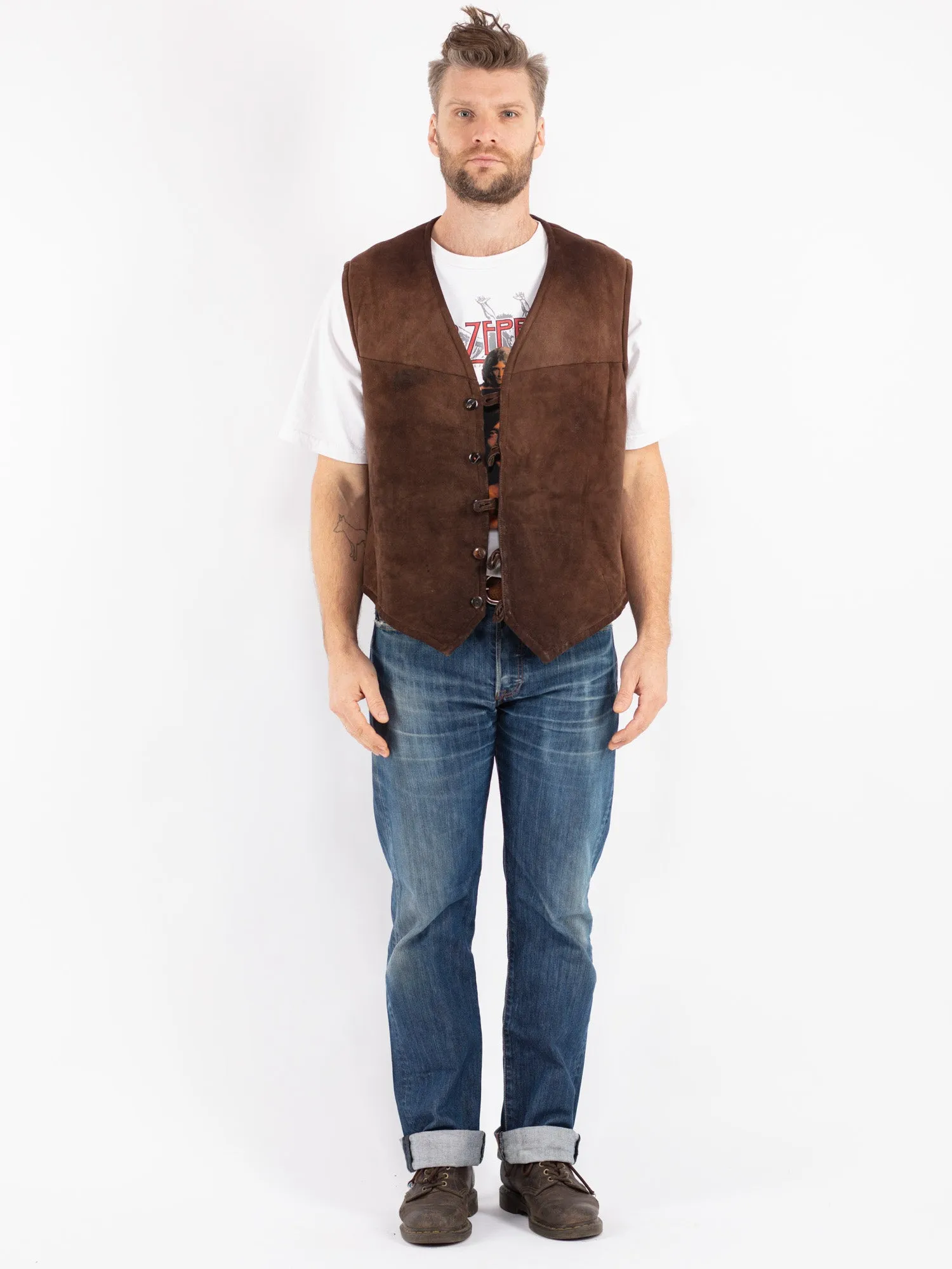 Vintage 70's Men Sheepskin Vest in Brown