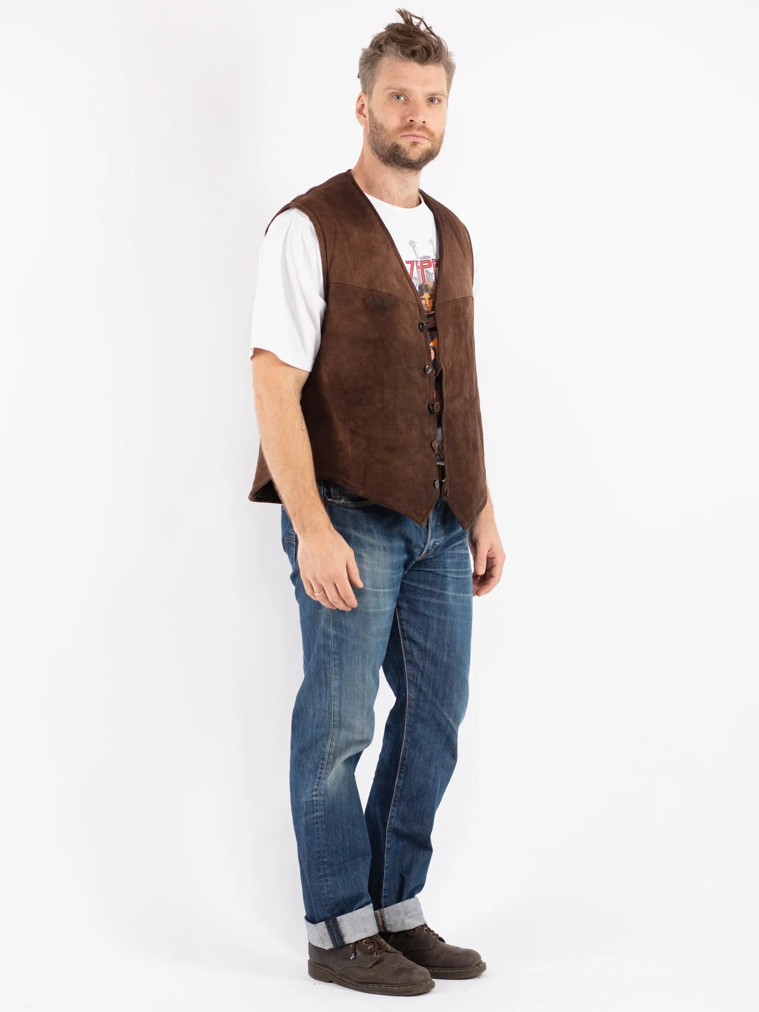 Vintage 70's Men Sheepskin Vest in Brown