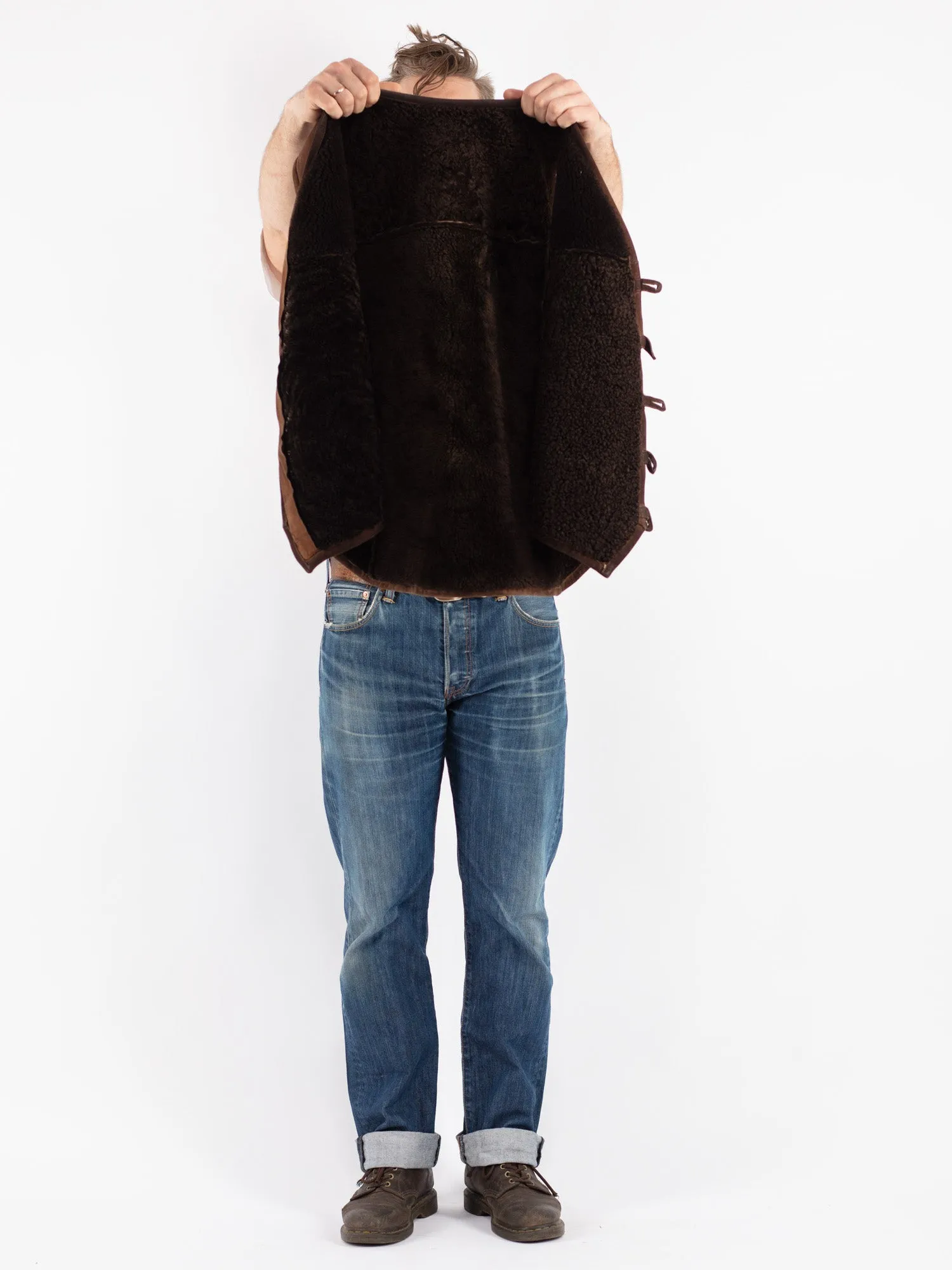 Vintage 70's Men Sheepskin Vest in Brown