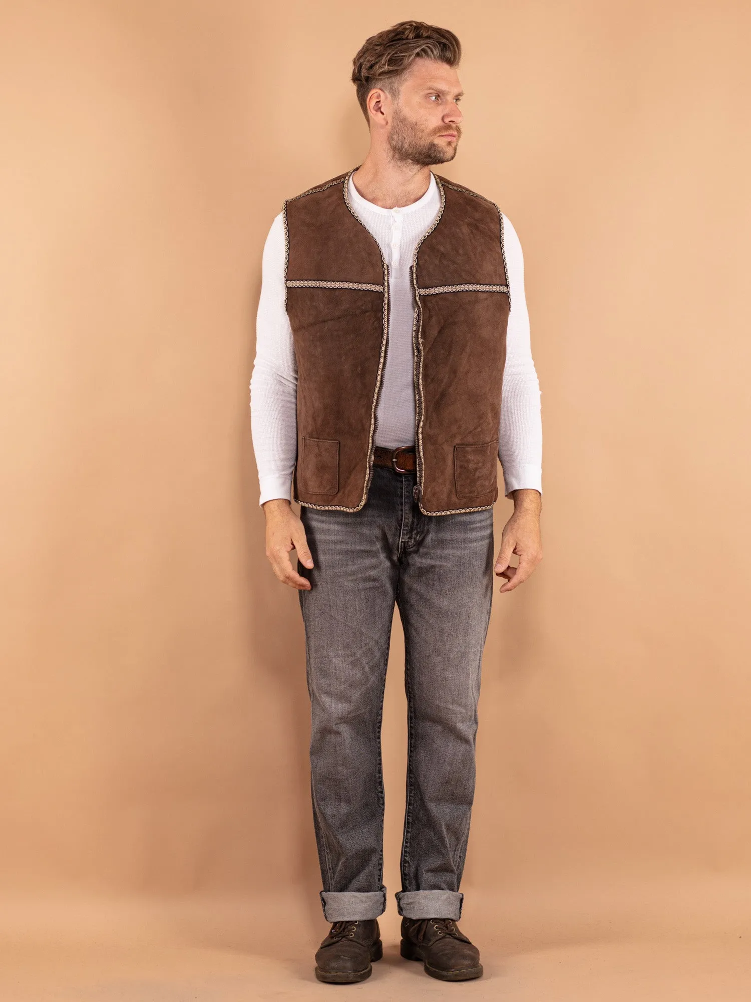 Vintage 70's Men Sheepskin Vest in Brown