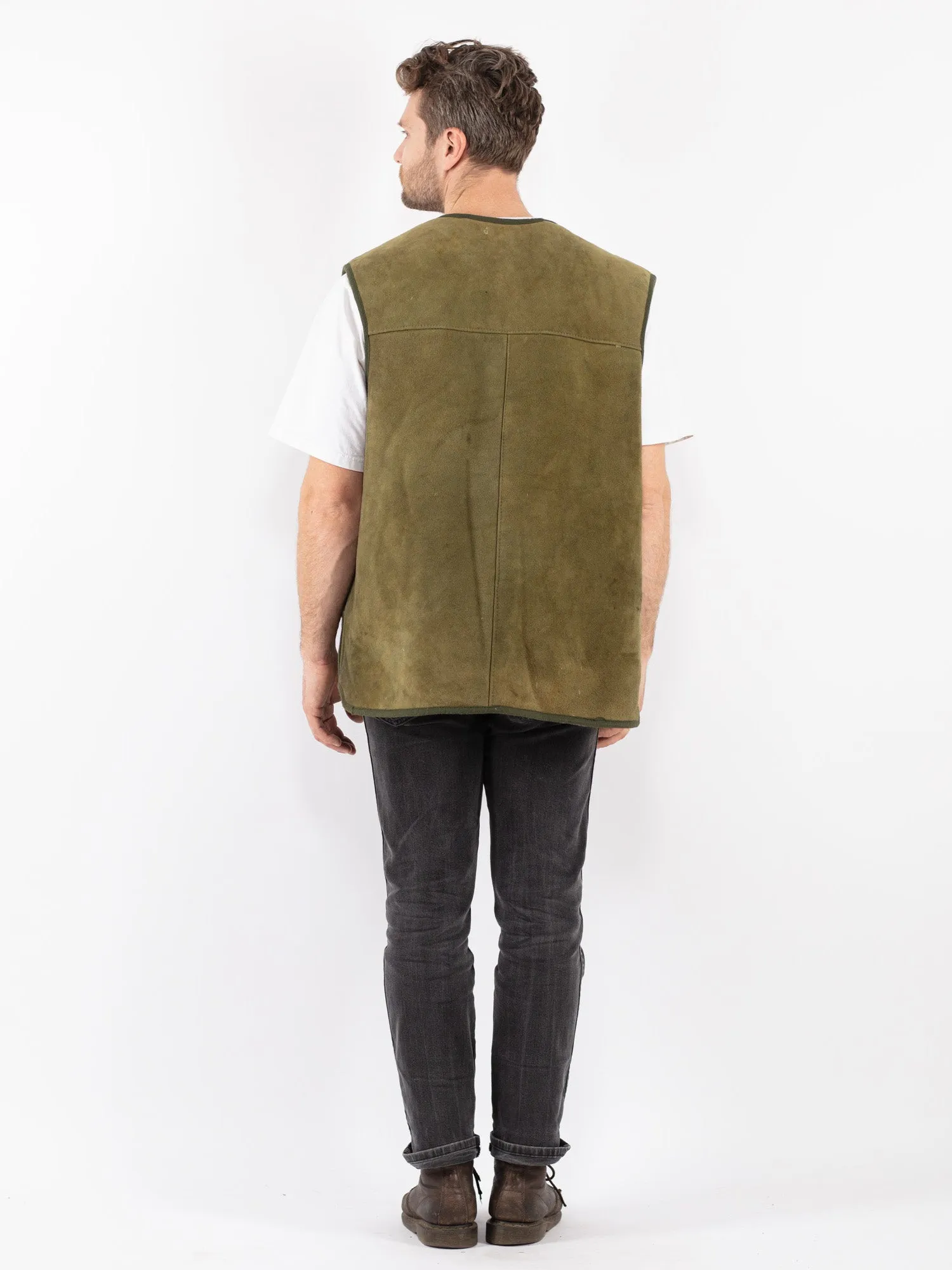 Vintage 70's Men Sheepskin Vest in Green