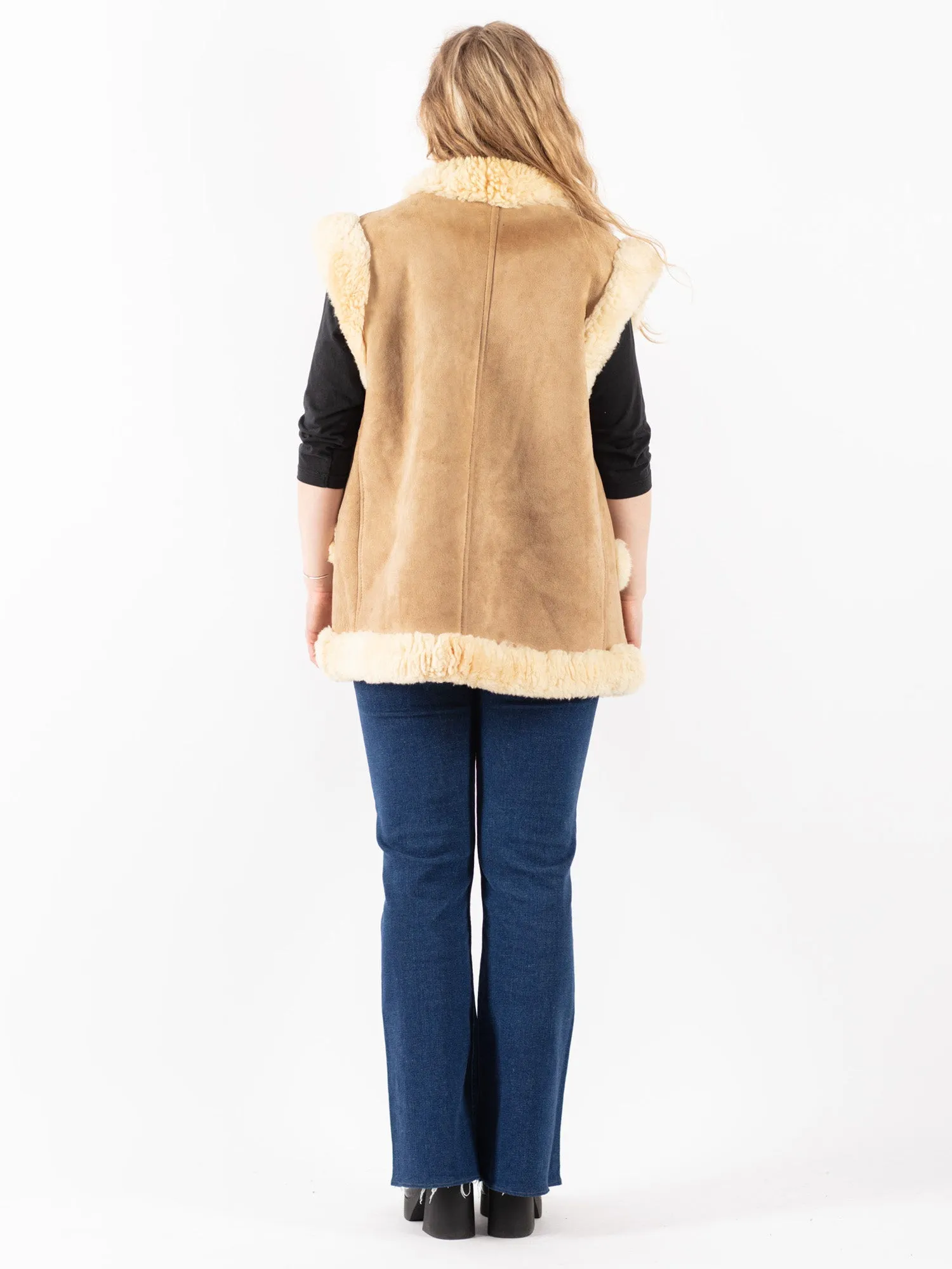 Vintage 70's Women Afghan Sheepskin Vest in Beige