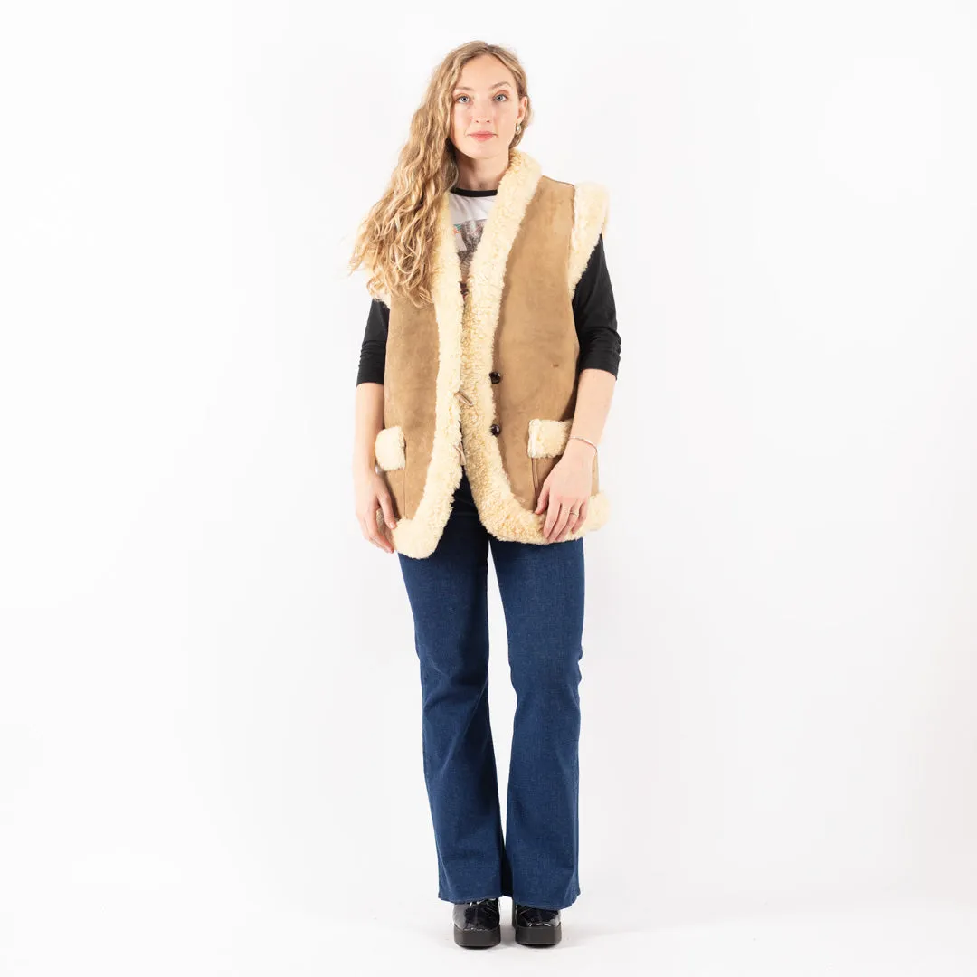 Vintage 70's Women Afghan Sheepskin Vest in Beige