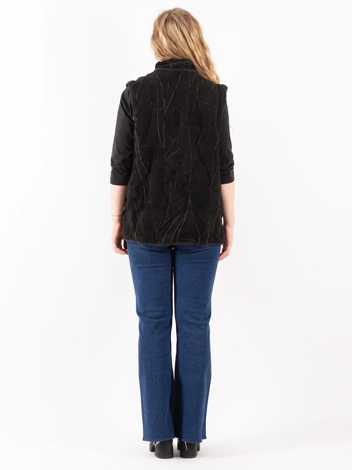 Vintage 70's Women Sheepskin Vest in Black