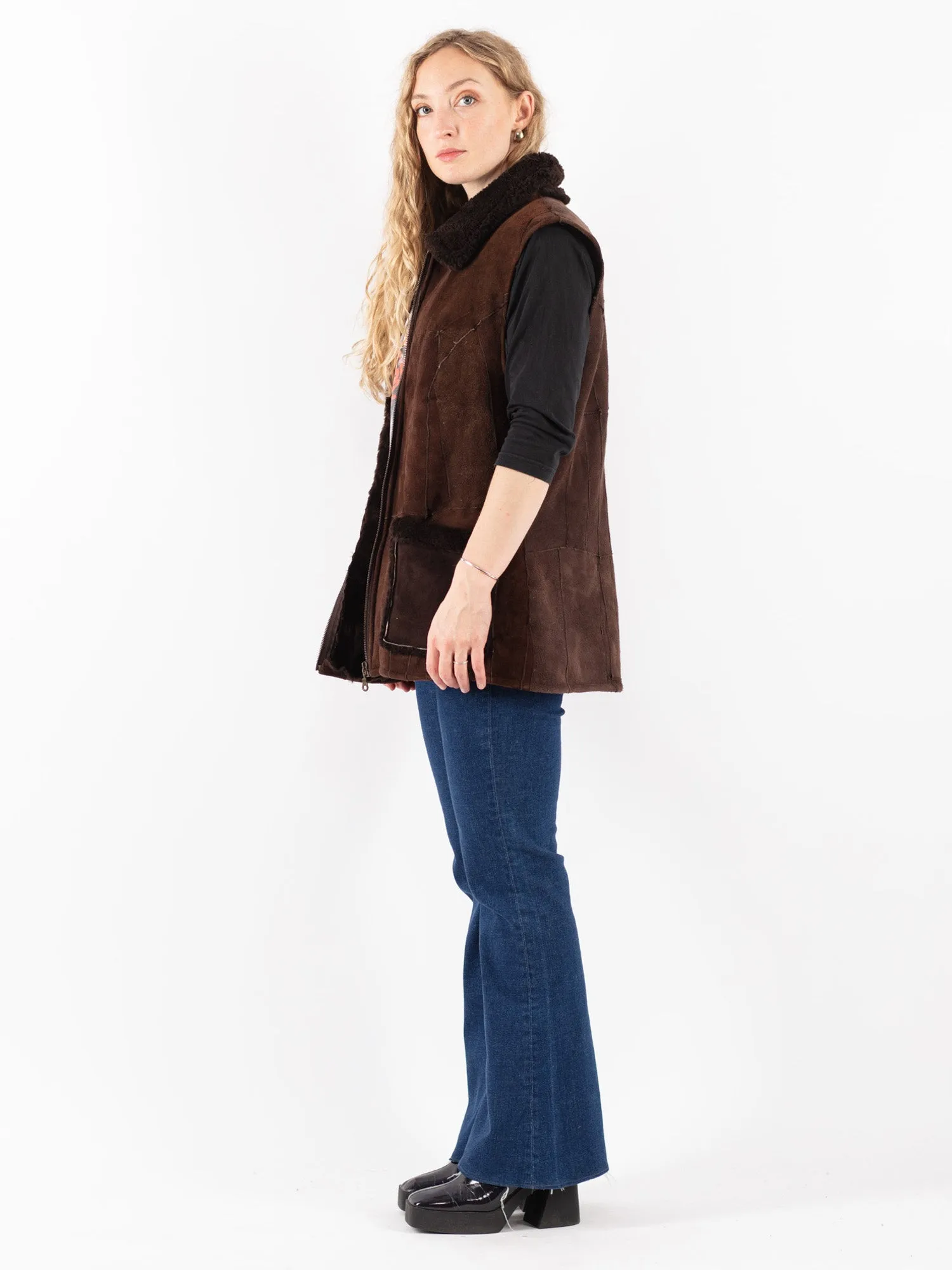 Vintage 70's Women Sheepskin Vest in Brown