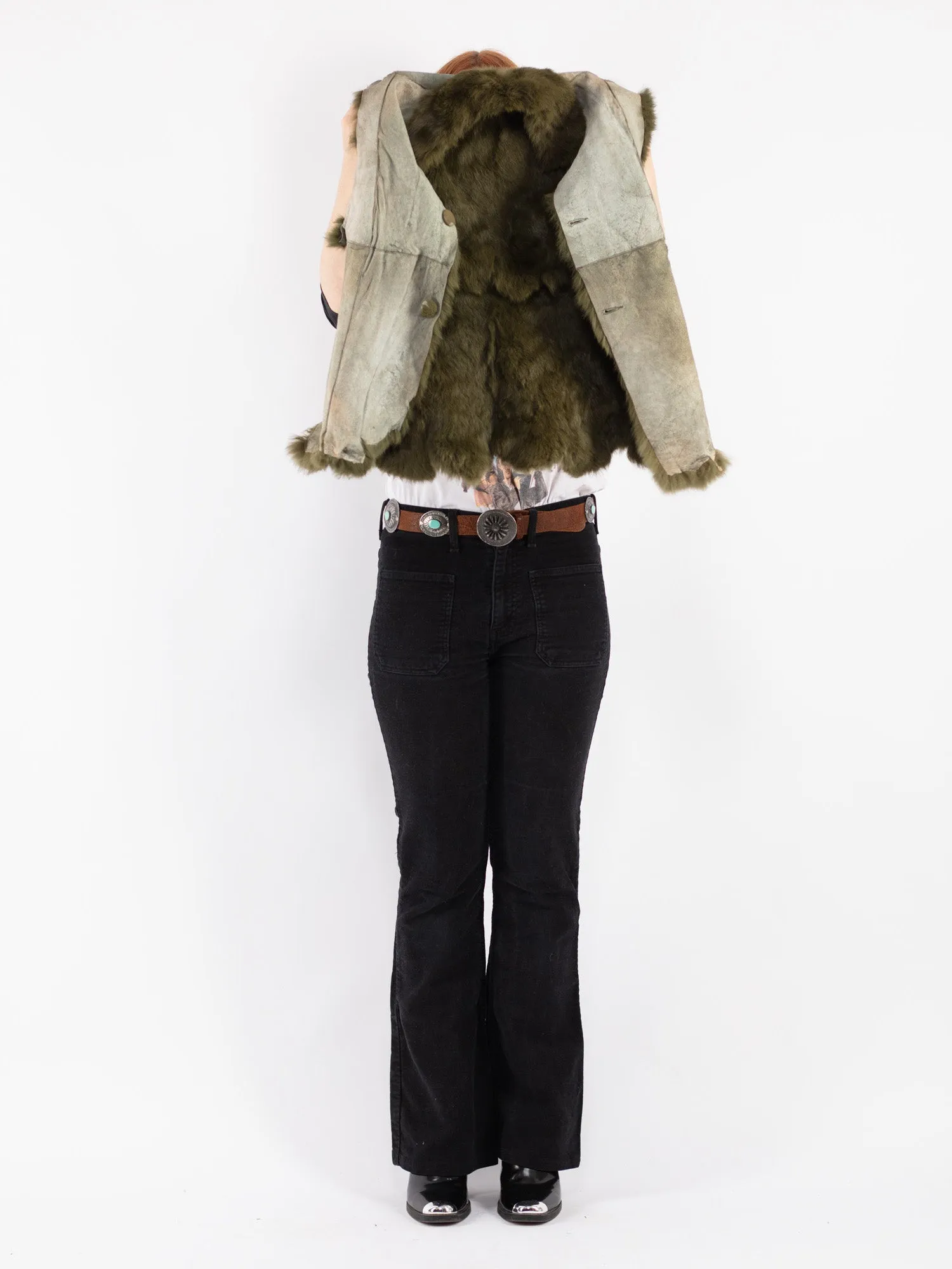 Vintage 70's Women Sheepskin Vest in Green