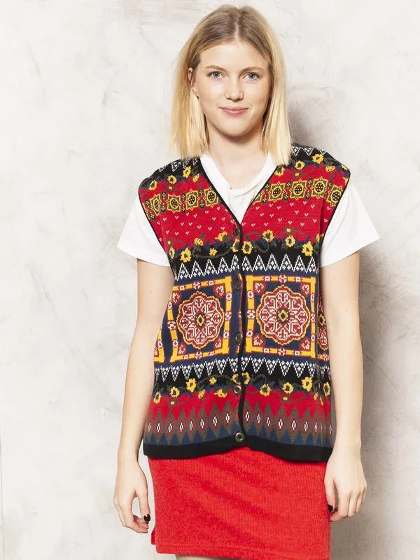 Vintage 80's Knitted Aztec Waistcoat Vest