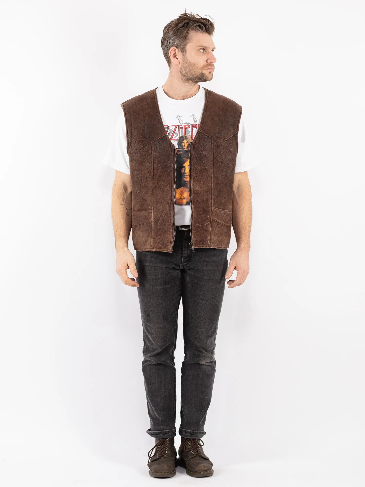 Vintage 80's Men Sheepskin Vest in Brown