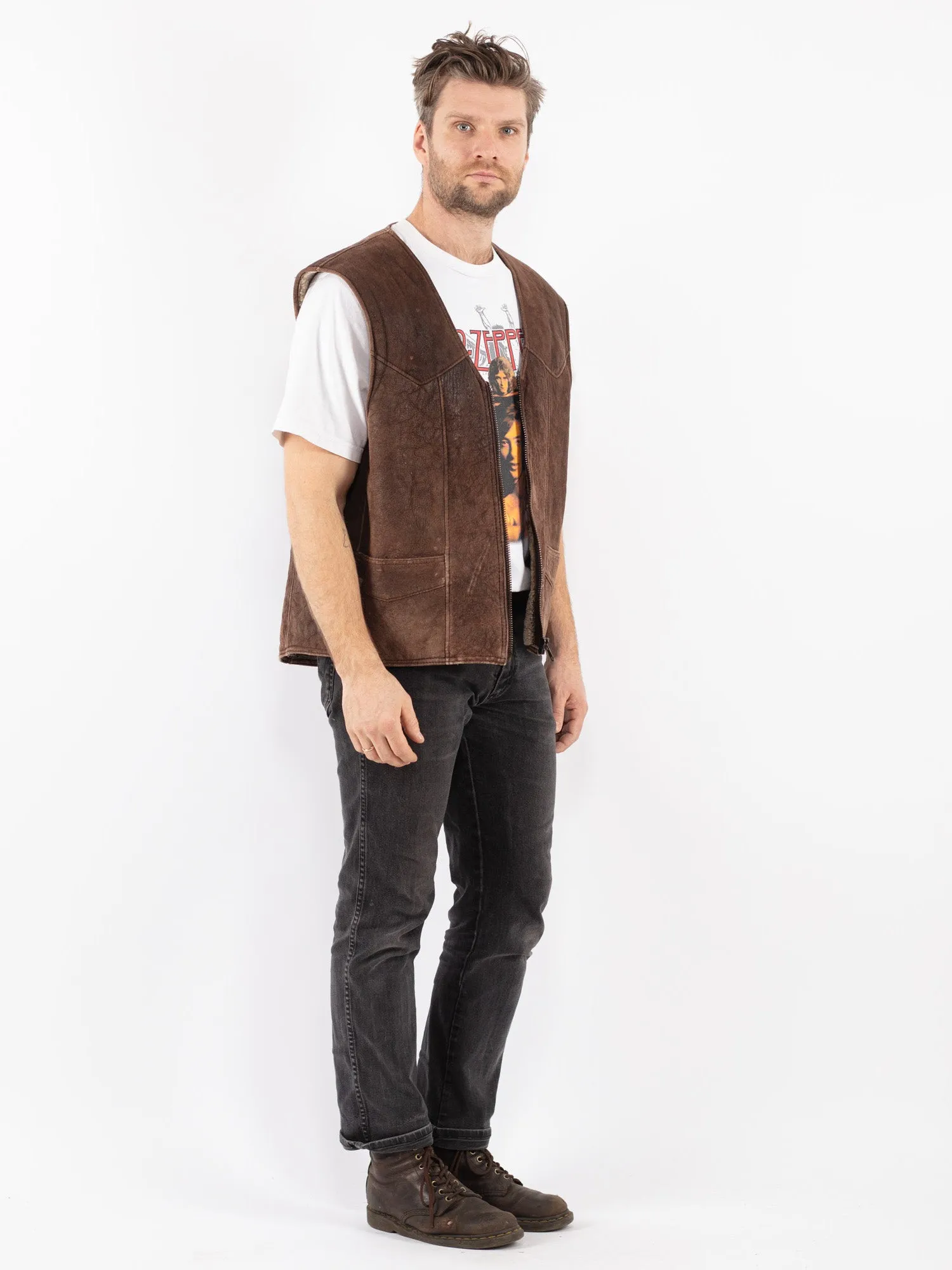 Vintage 80's Men Sheepskin Vest in Brown