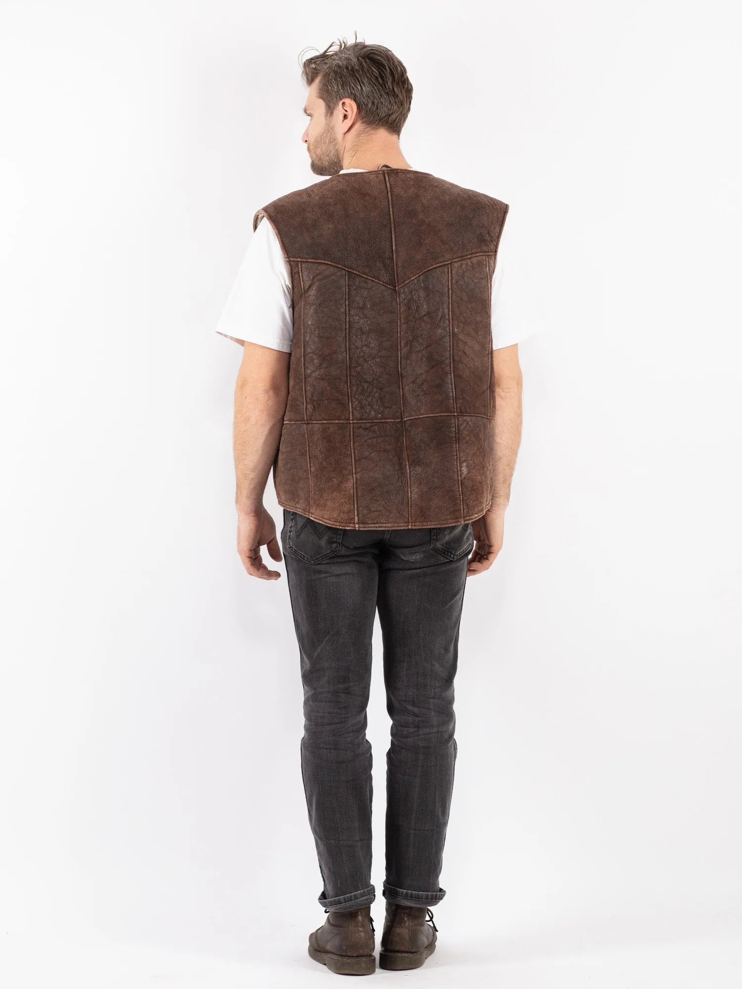 Vintage 80's Men Sheepskin Vest in Brown