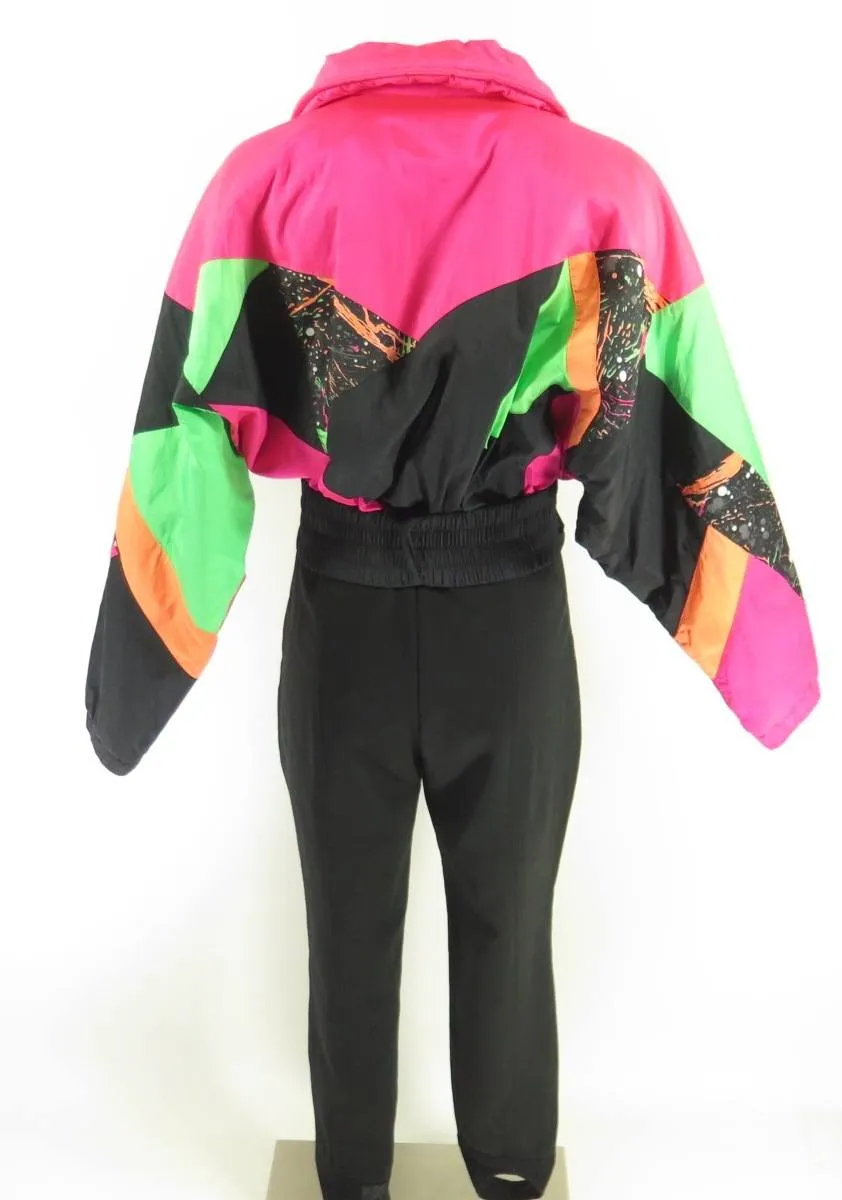 Vintage 80s Retro Ski Suit Womens 8 Snuggler Snowboard Time Machine Neon