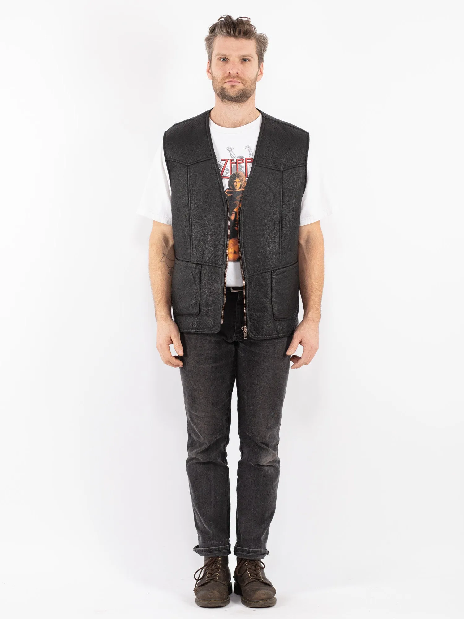 Vintage 90's Men Sheepskin Vest in Black