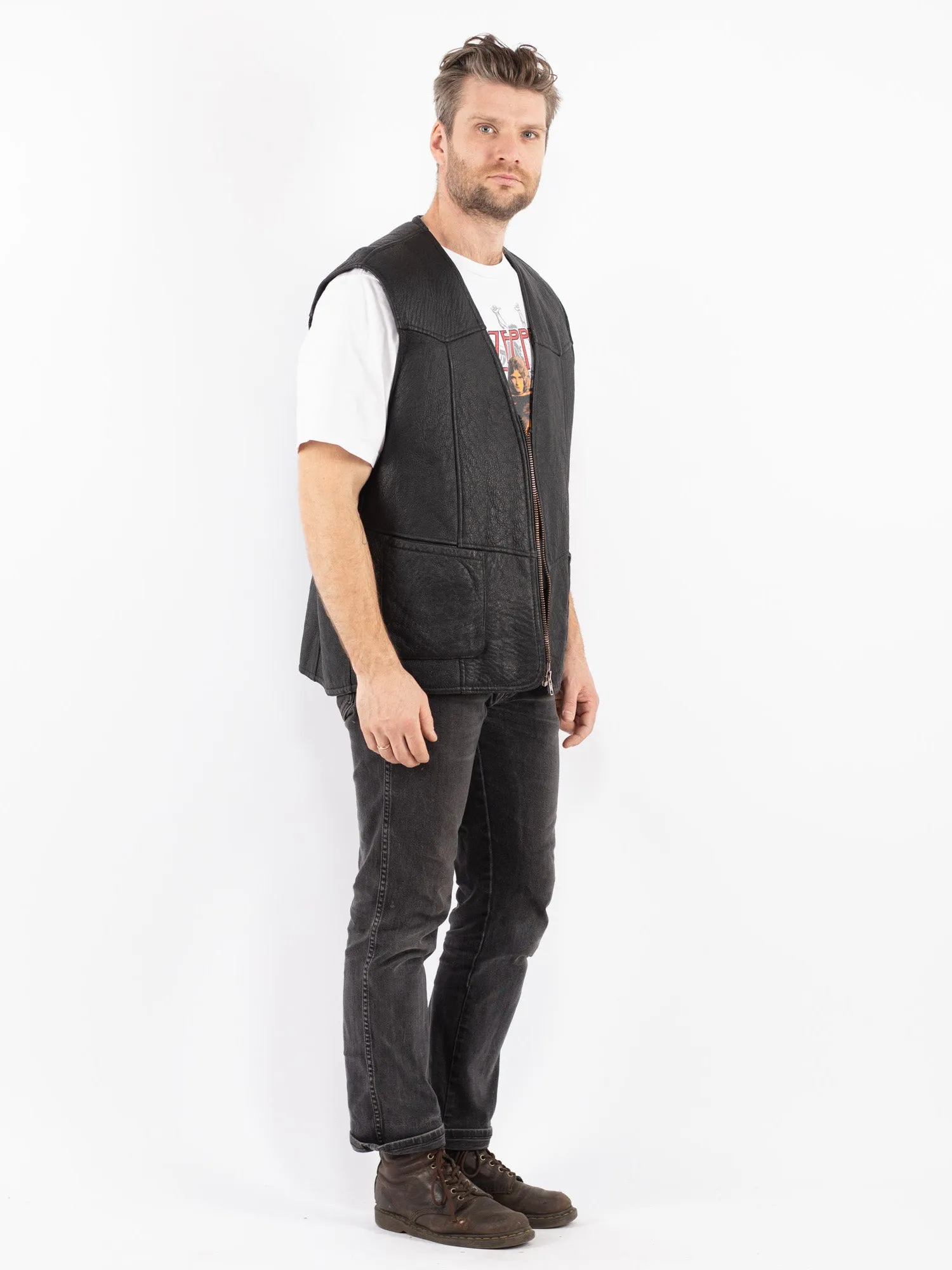 Vintage 90's Men Sheepskin Vest in Black