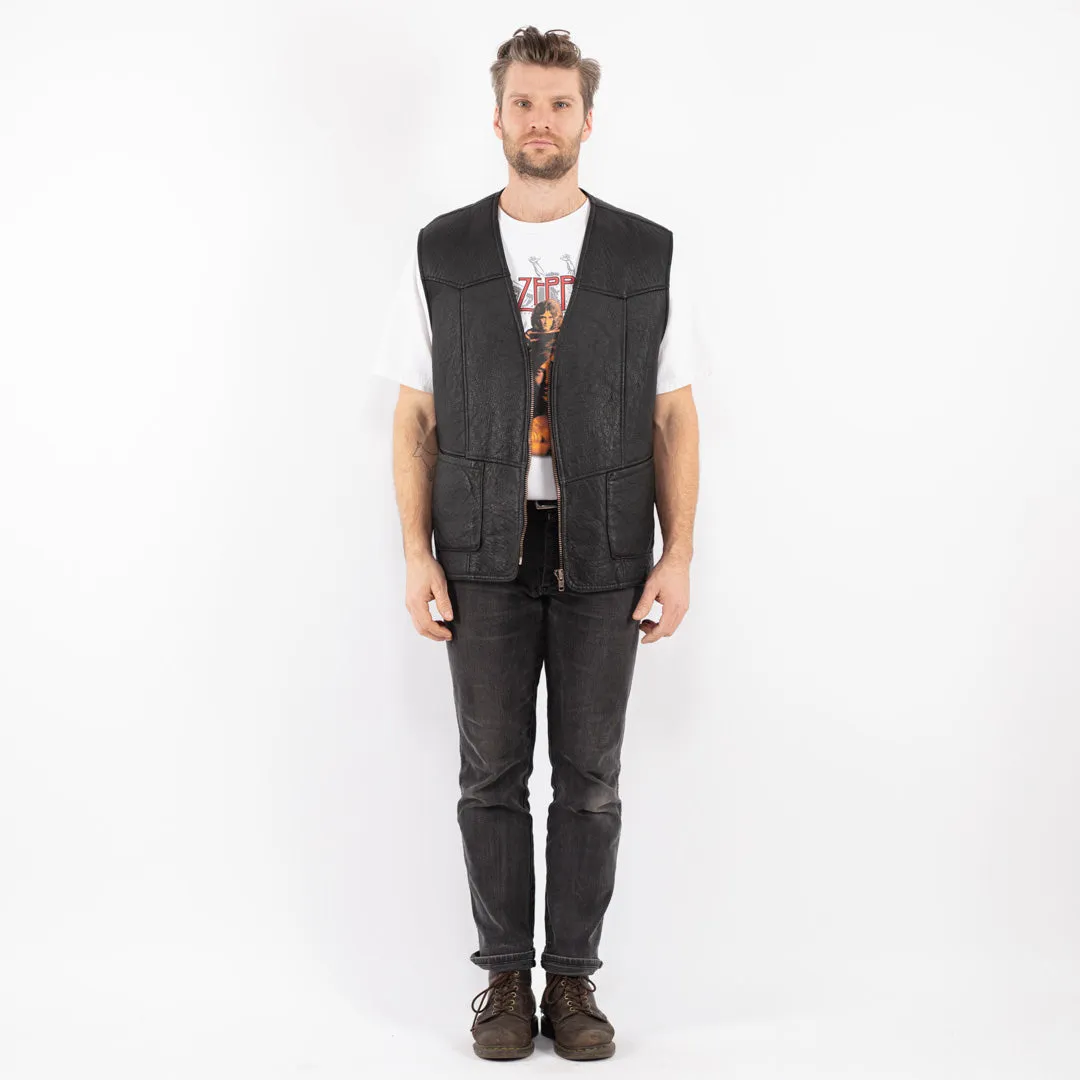 Vintage 90's Men Sheepskin Vest in Black