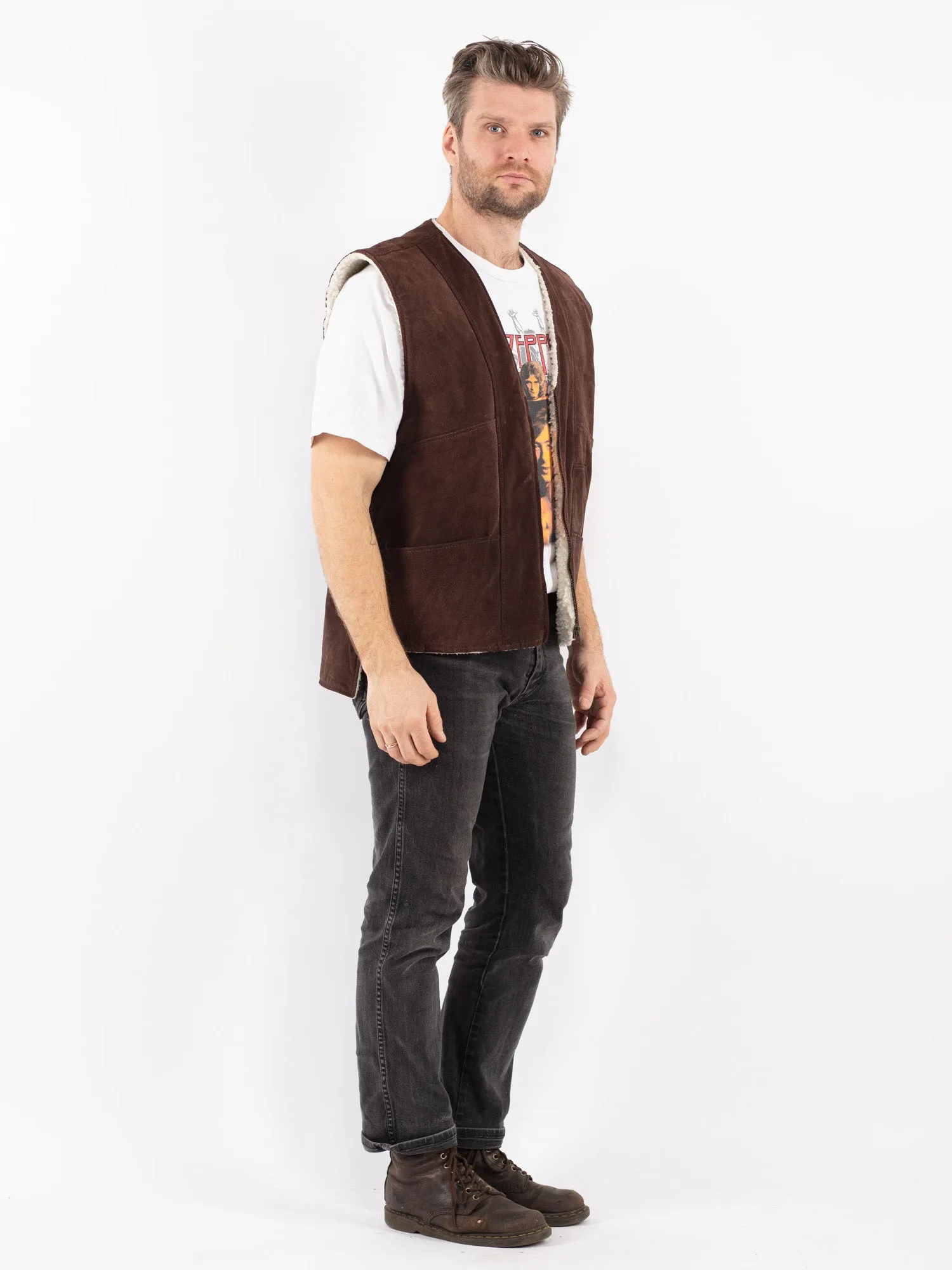 Vintage 90's Men Suede Sherpa Vest in Brown