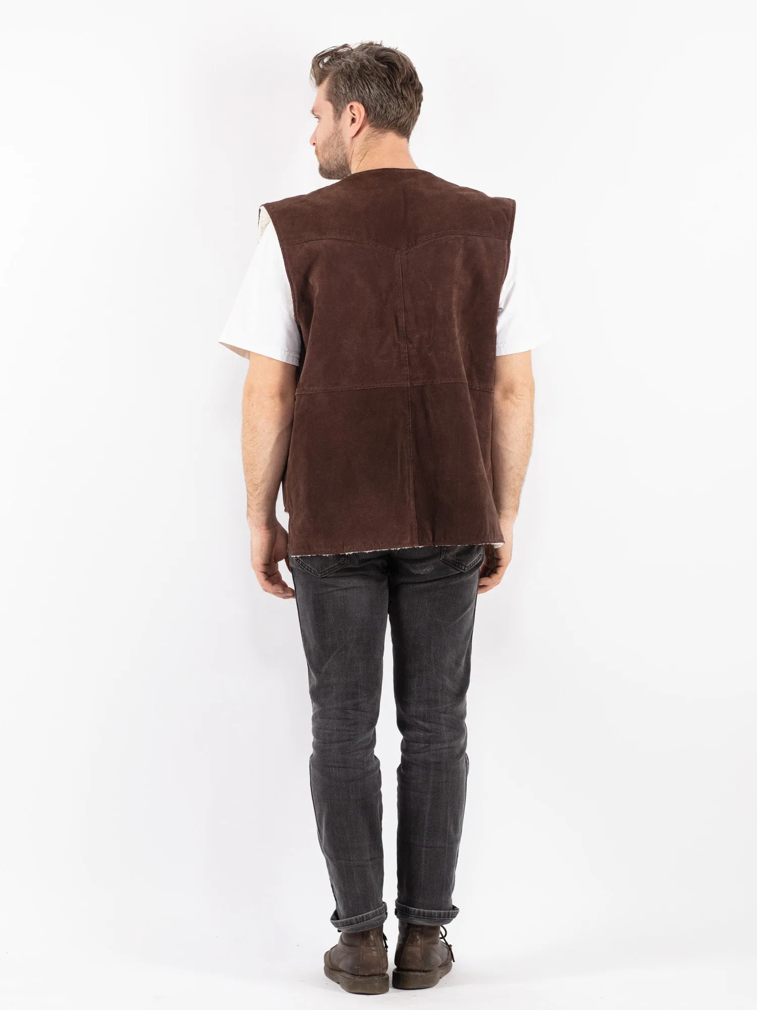 Vintage 90's Men Suede Sherpa Vest in Brown