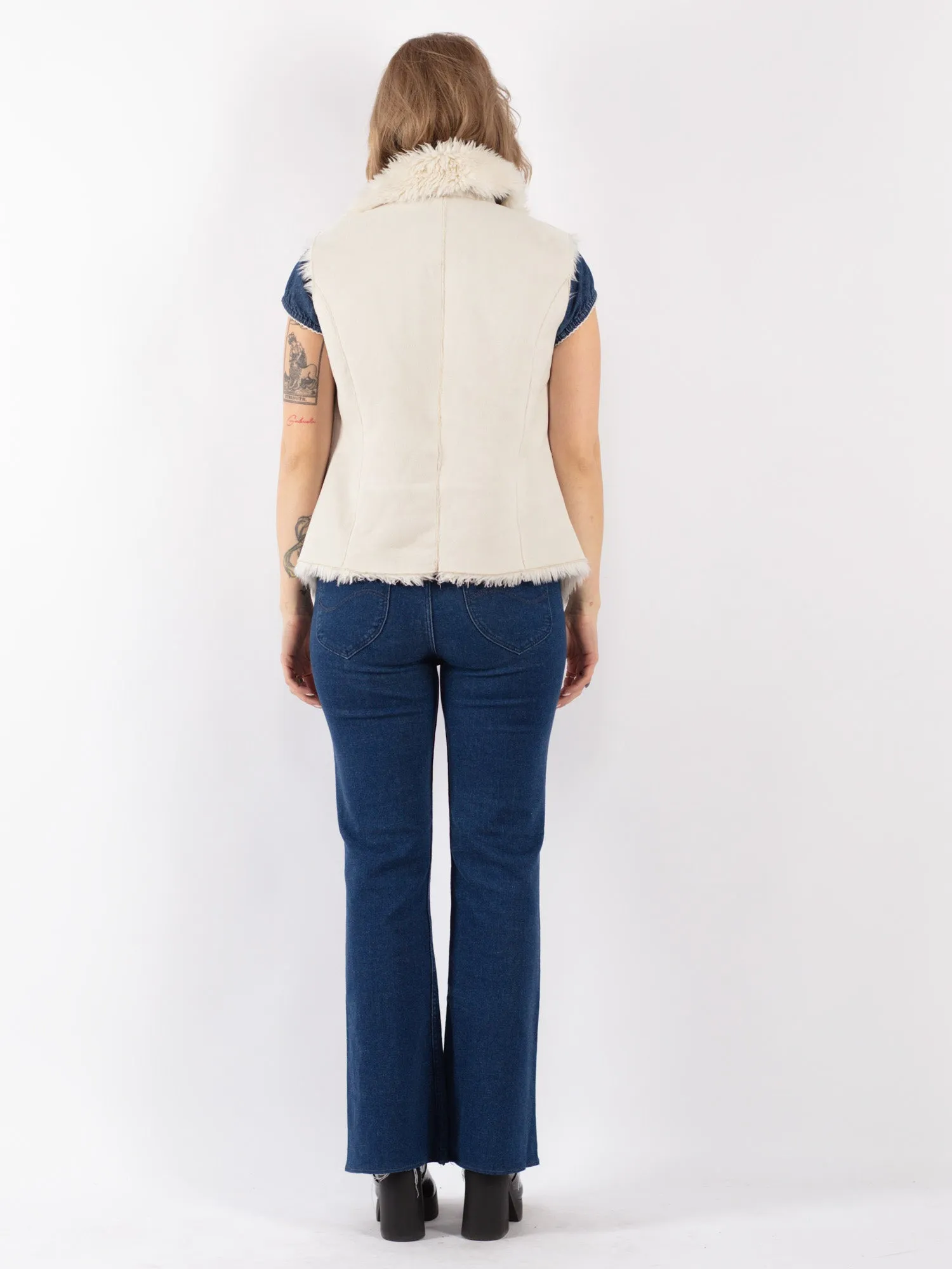 Vintage 90's Women Faux Sheepskin Vest in White