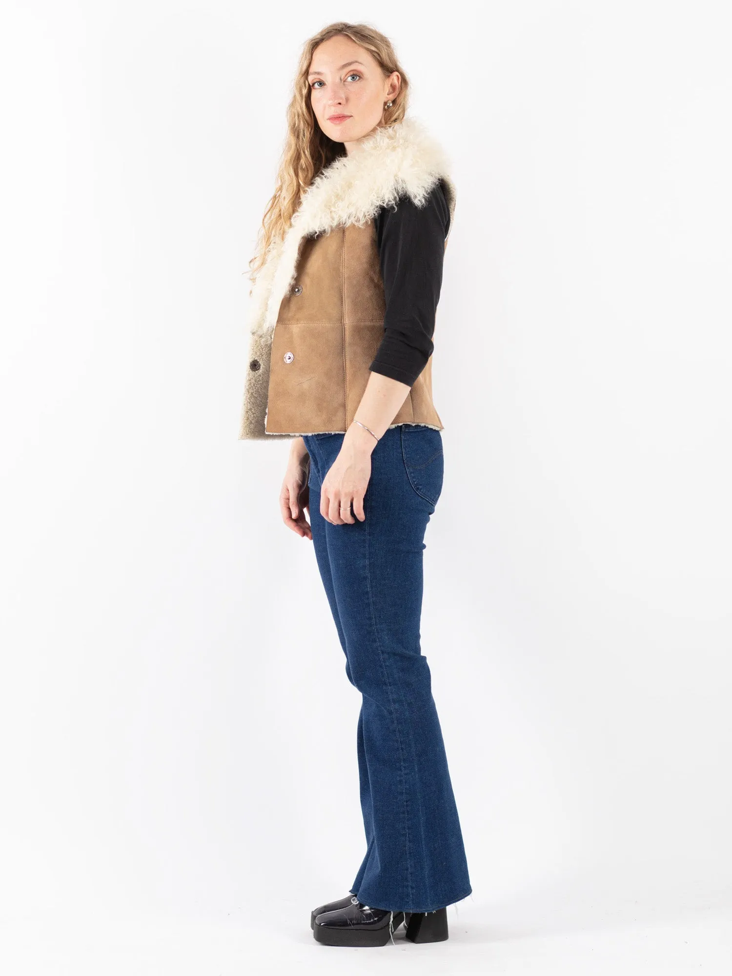 Vintage 90's Women Sheepskin Vest in Beige