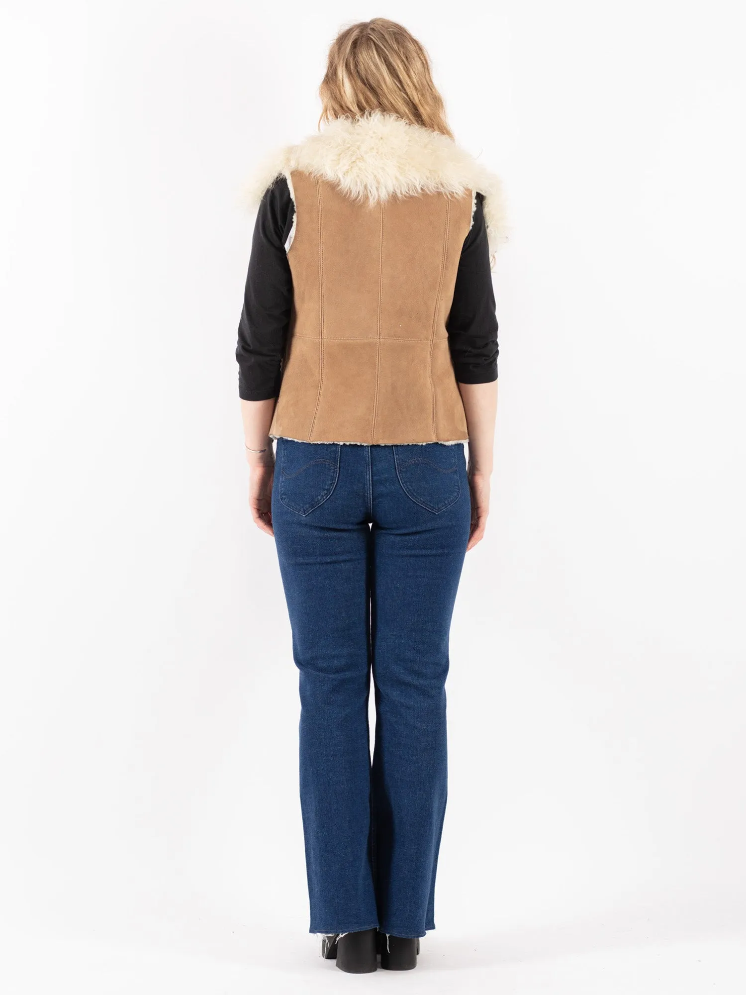 Vintage 90's Women Sheepskin Vest in Beige