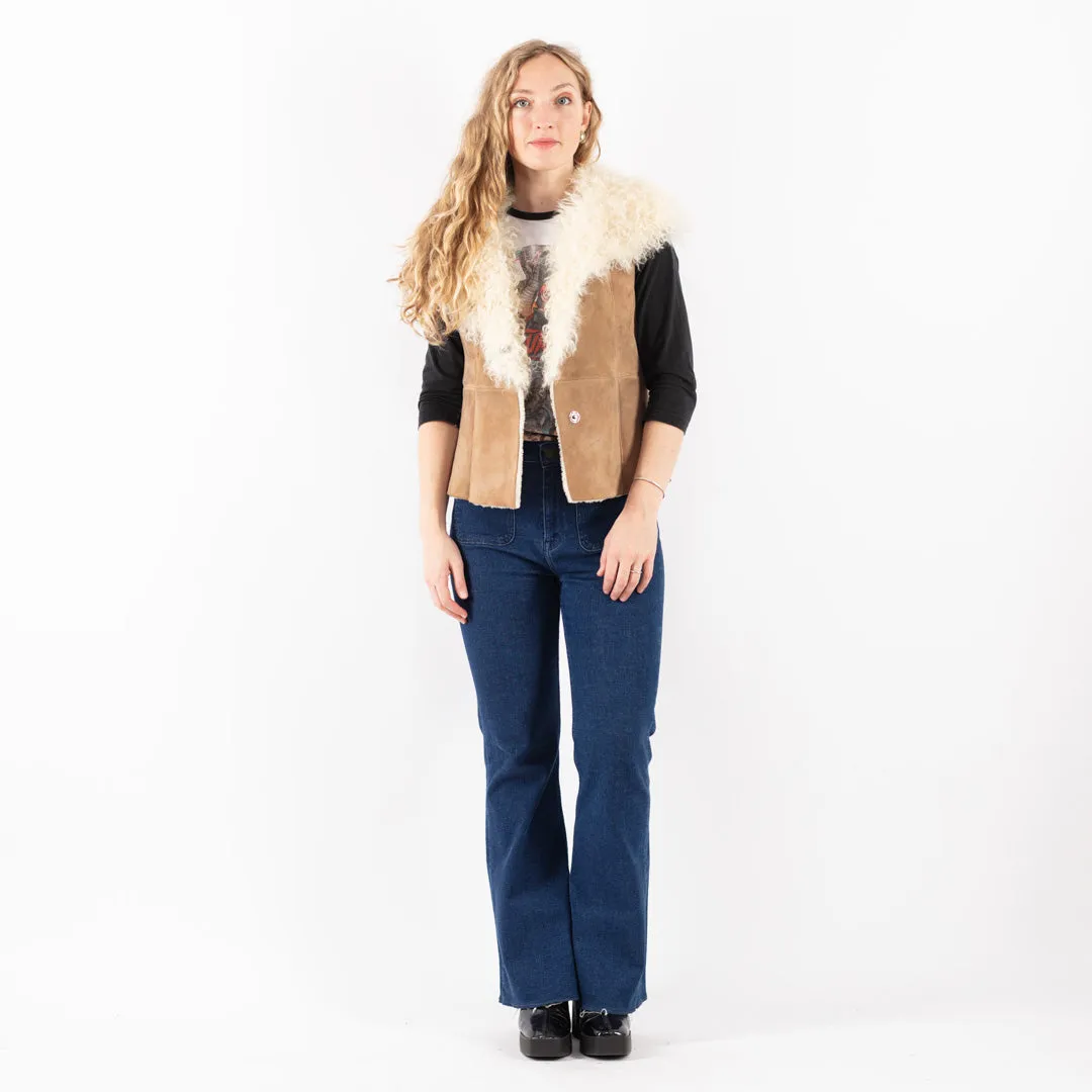 Vintage 90's Women Sheepskin Vest in Beige