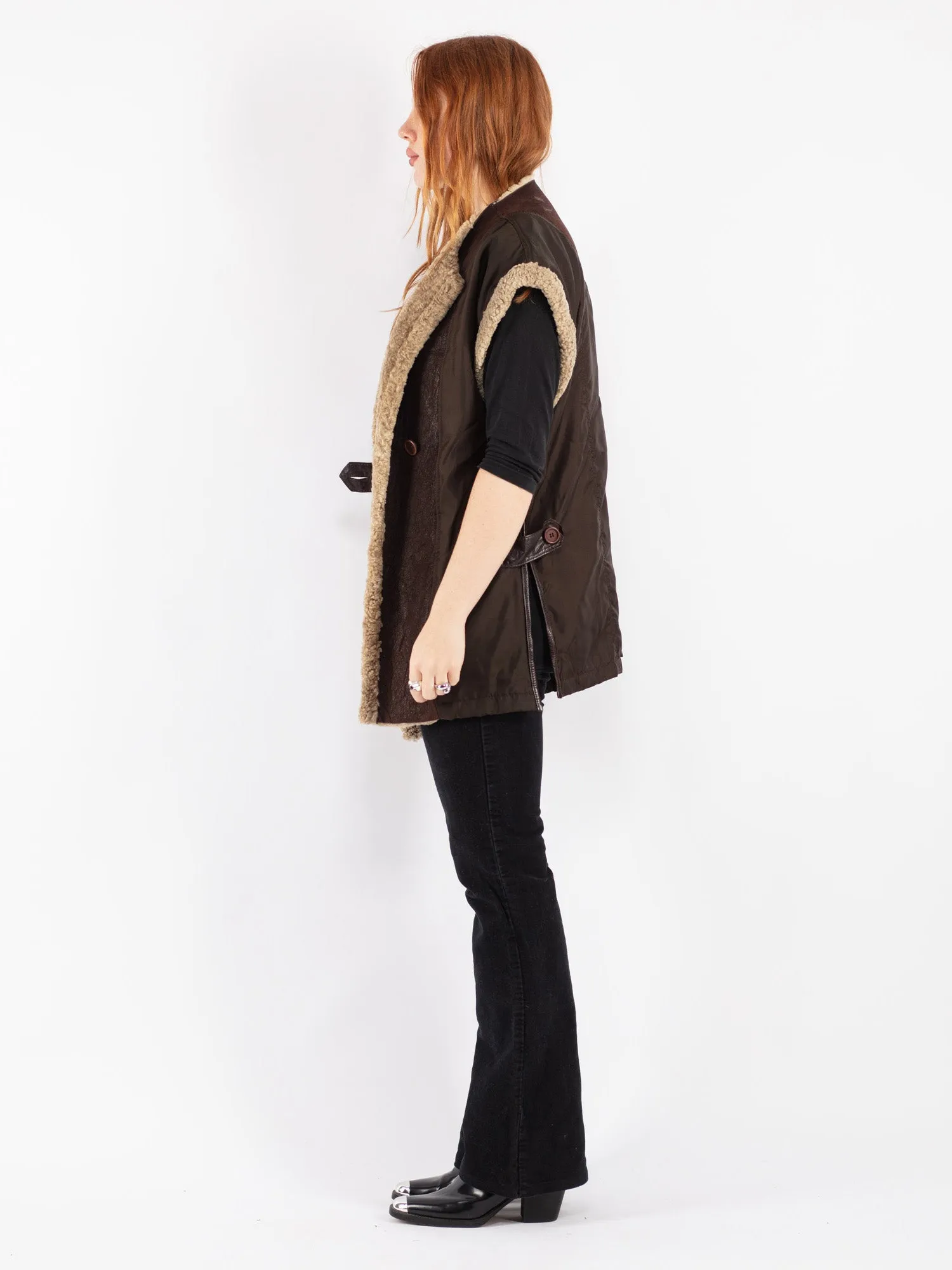 Vintage 90's Women Sheepskin Vest in Brown