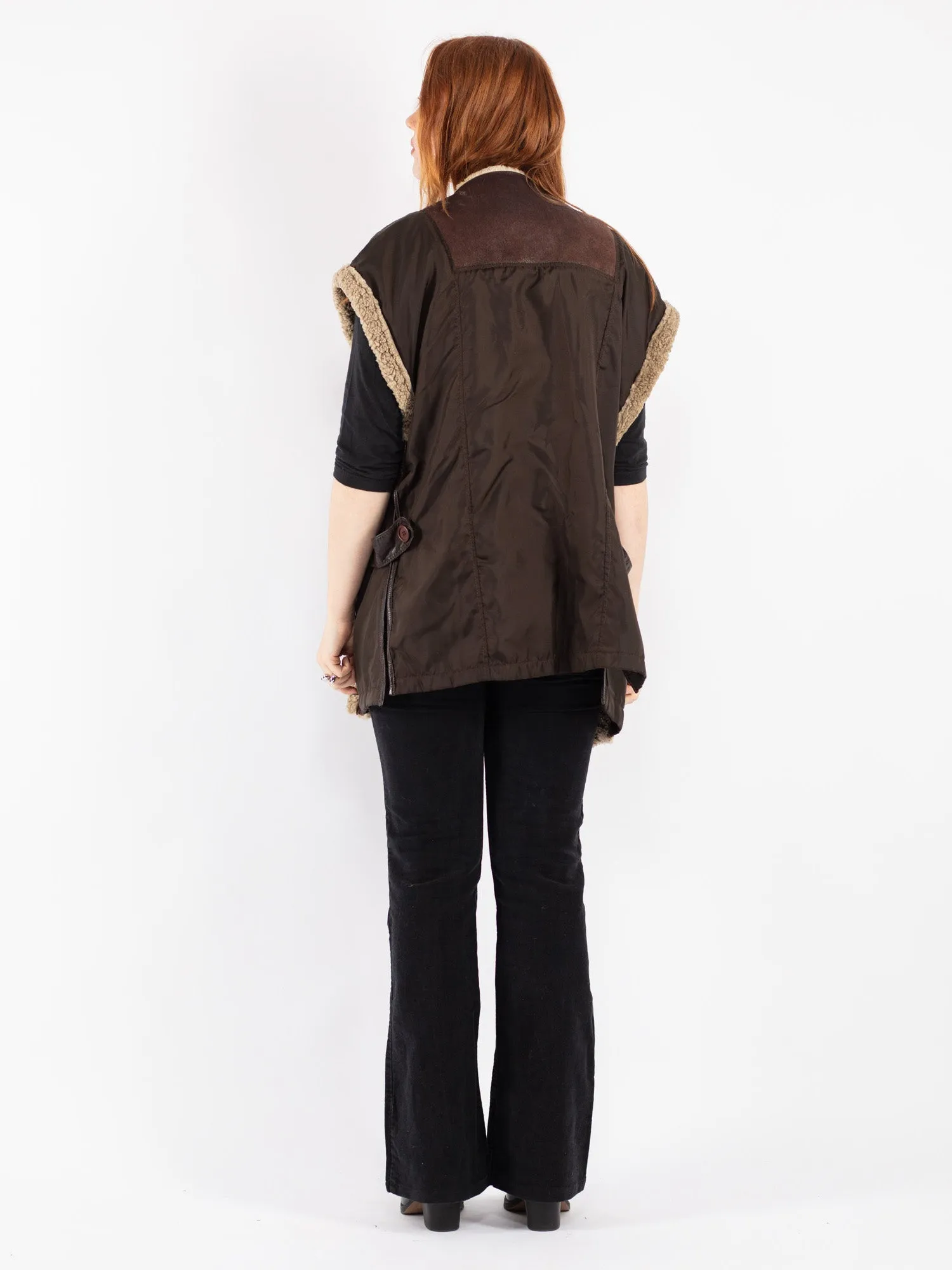 Vintage 90's Women Sheepskin Vest in Brown