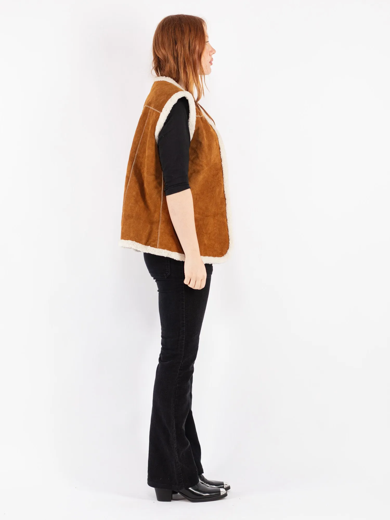 Vintage 90's Women Suede Sherpa Vest in Brown