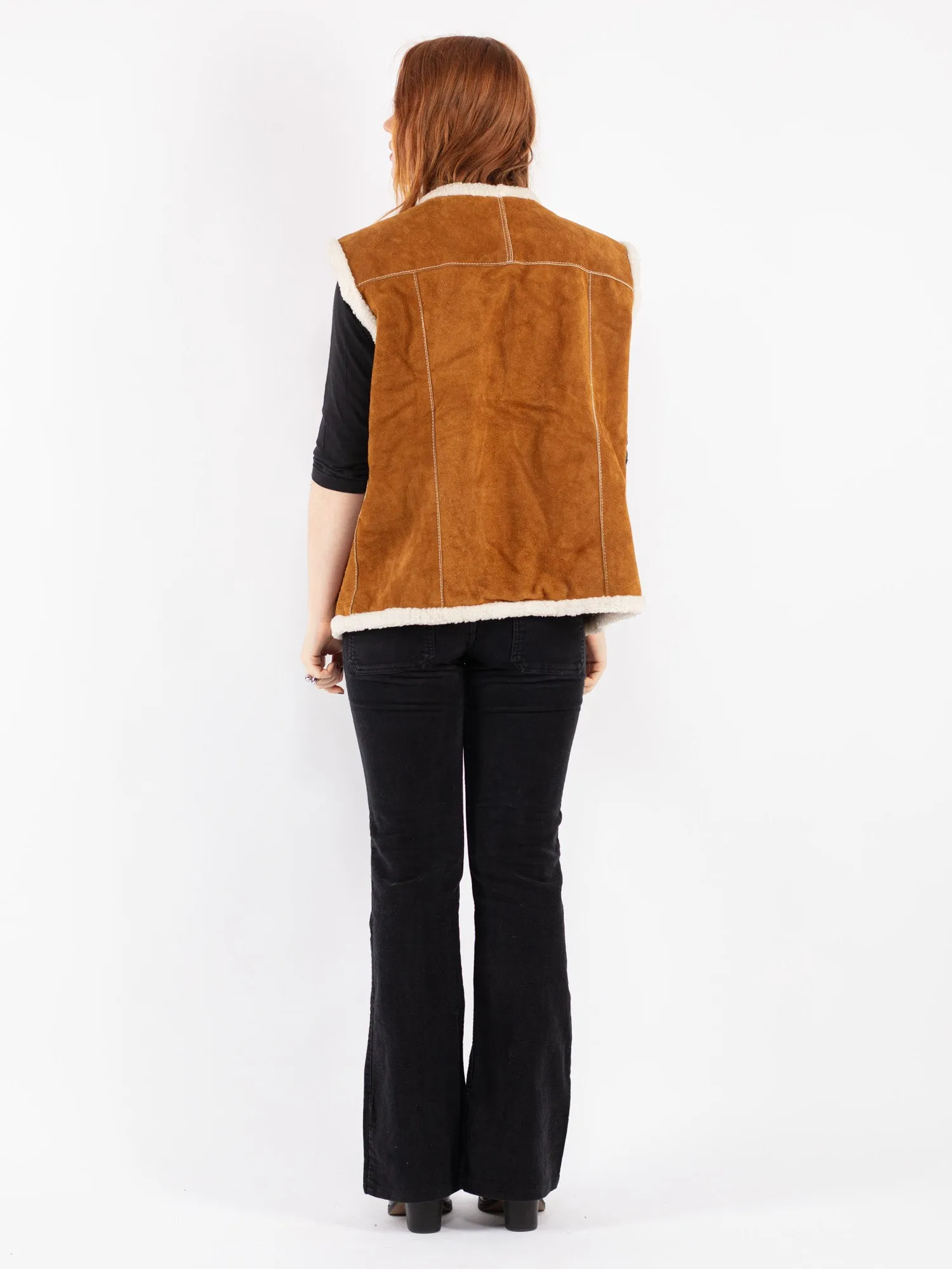 Vintage 90's Women Suede Sherpa Vest in Brown