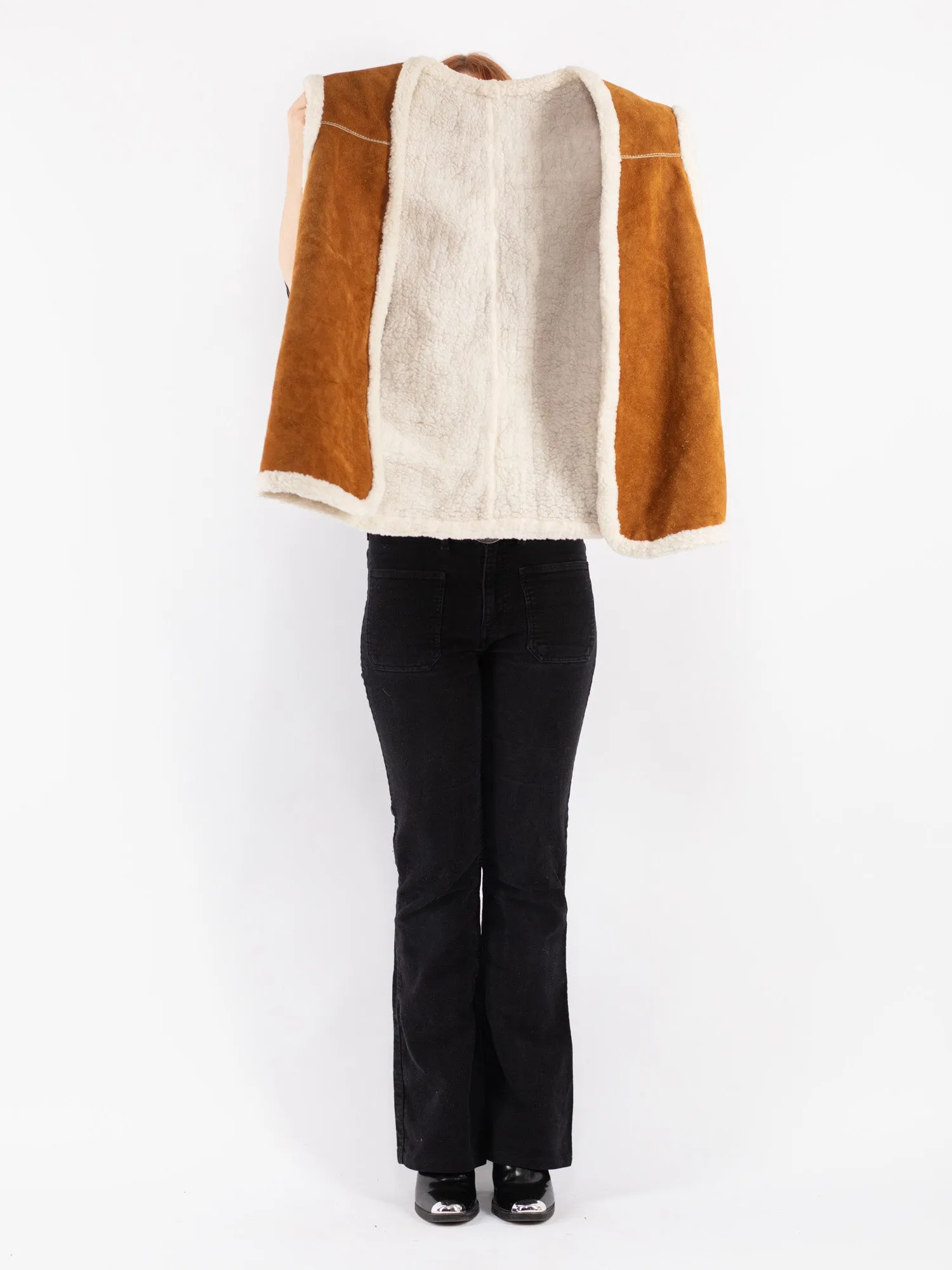 Vintage 90's Women Suede Sherpa Vest in Brown