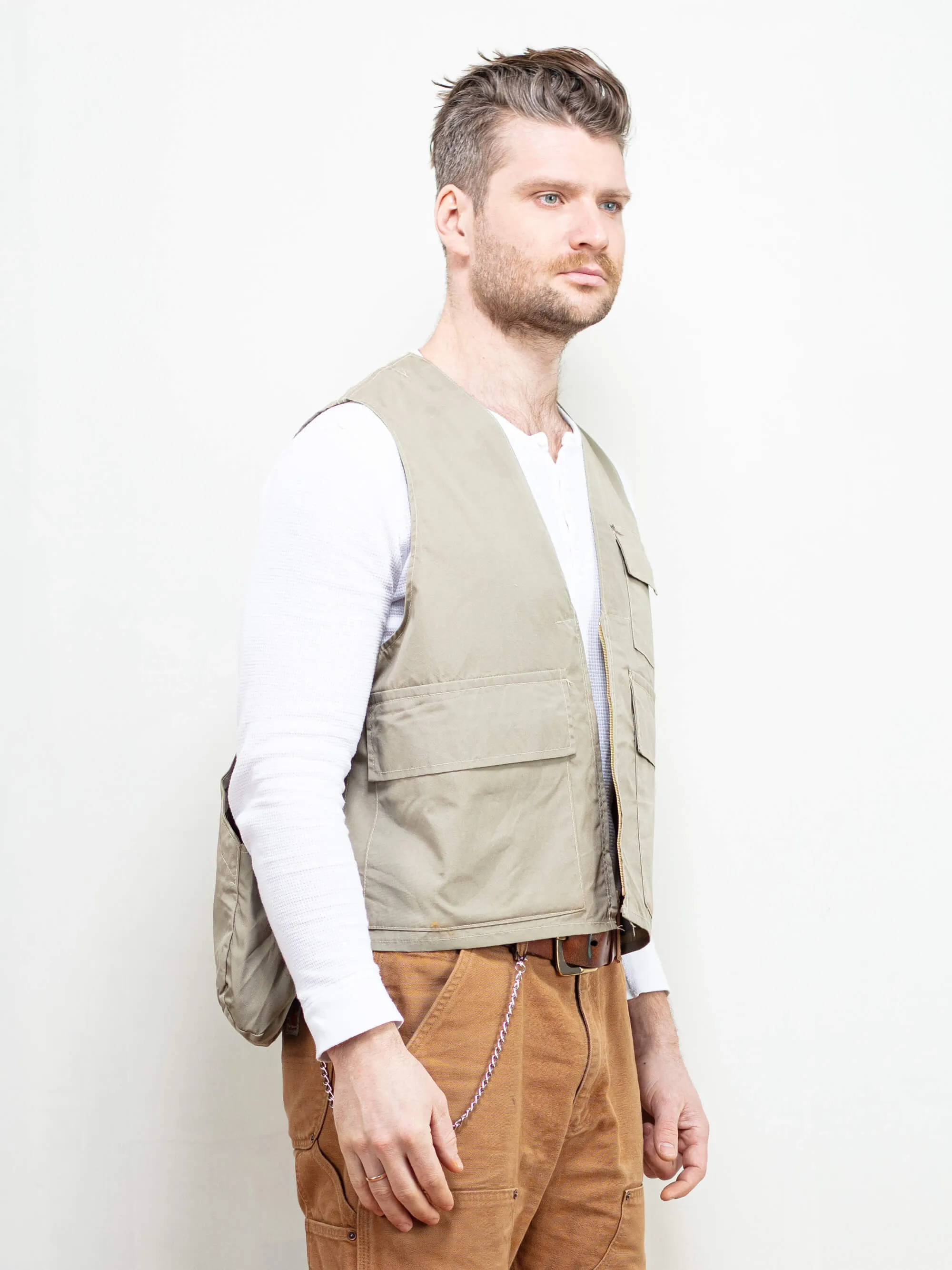 Vintage Men 80's Grey Hunting Waistcoat Vest