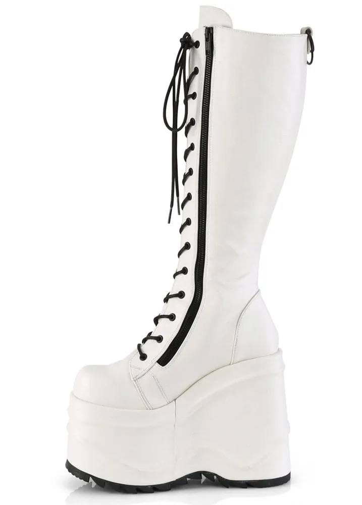 Wave 200 White Knee High Platform Boot