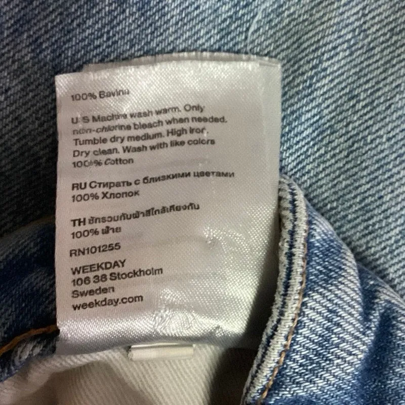 Weekday Blue Meg High Rise Straight Tapered Leg Medium Wash Mom Denim Jeans 32