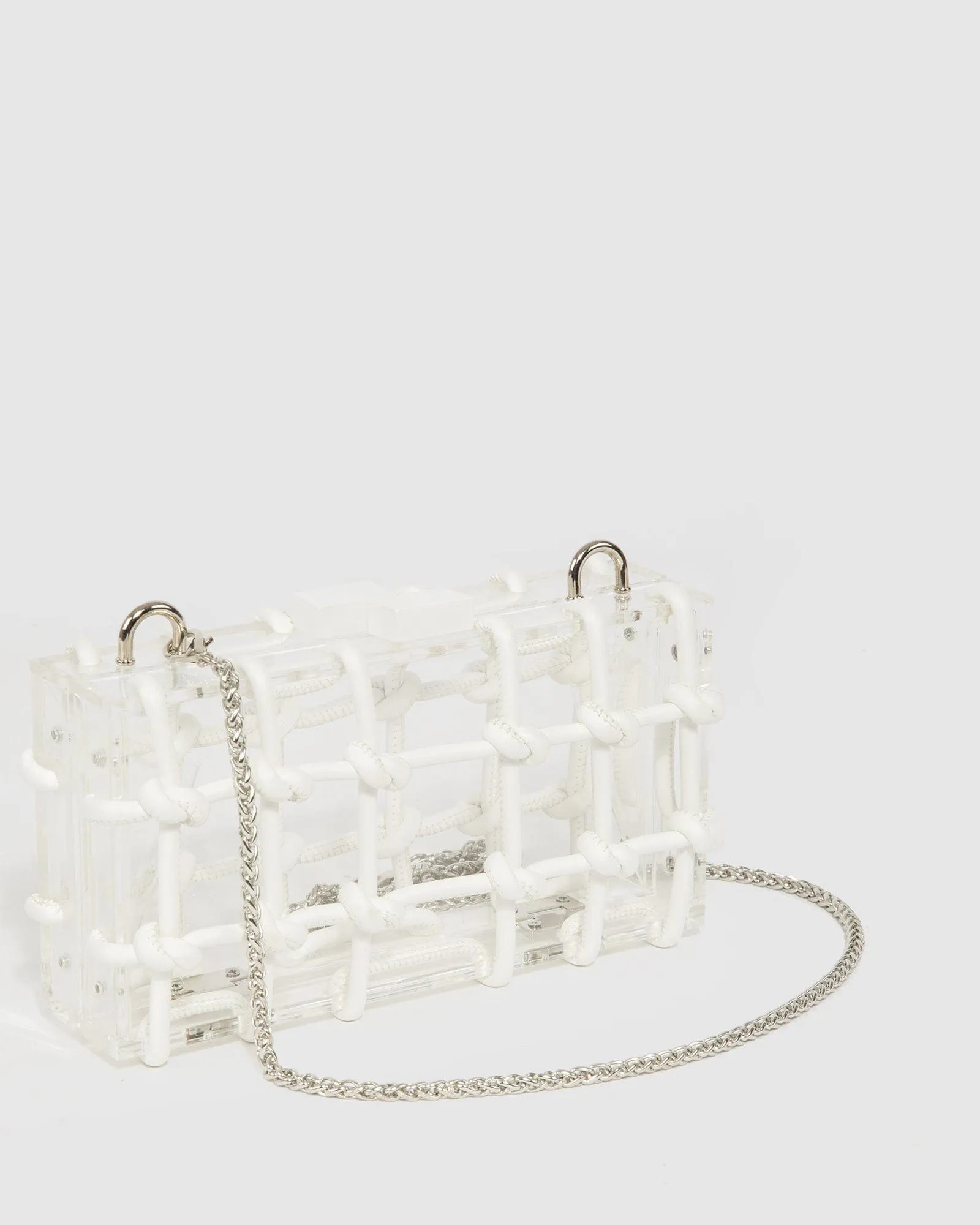 White Ava Rope Hardcase Clutch Bag