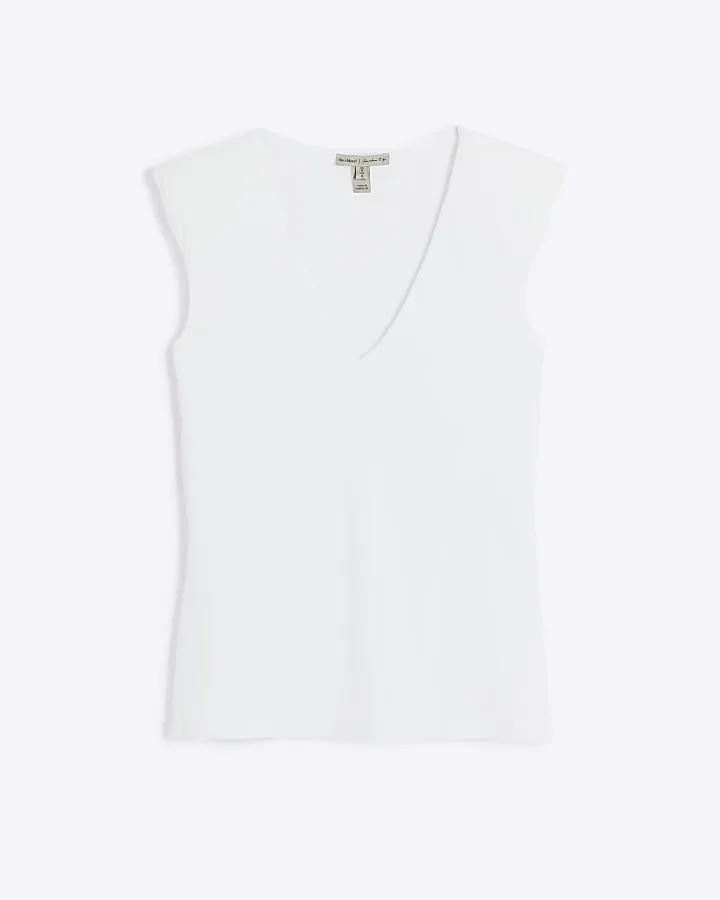 White Shoulder Pad Tank Top