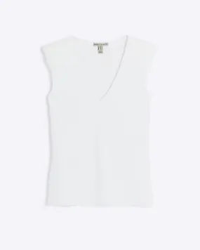 White Shoulder Pad Tank Top