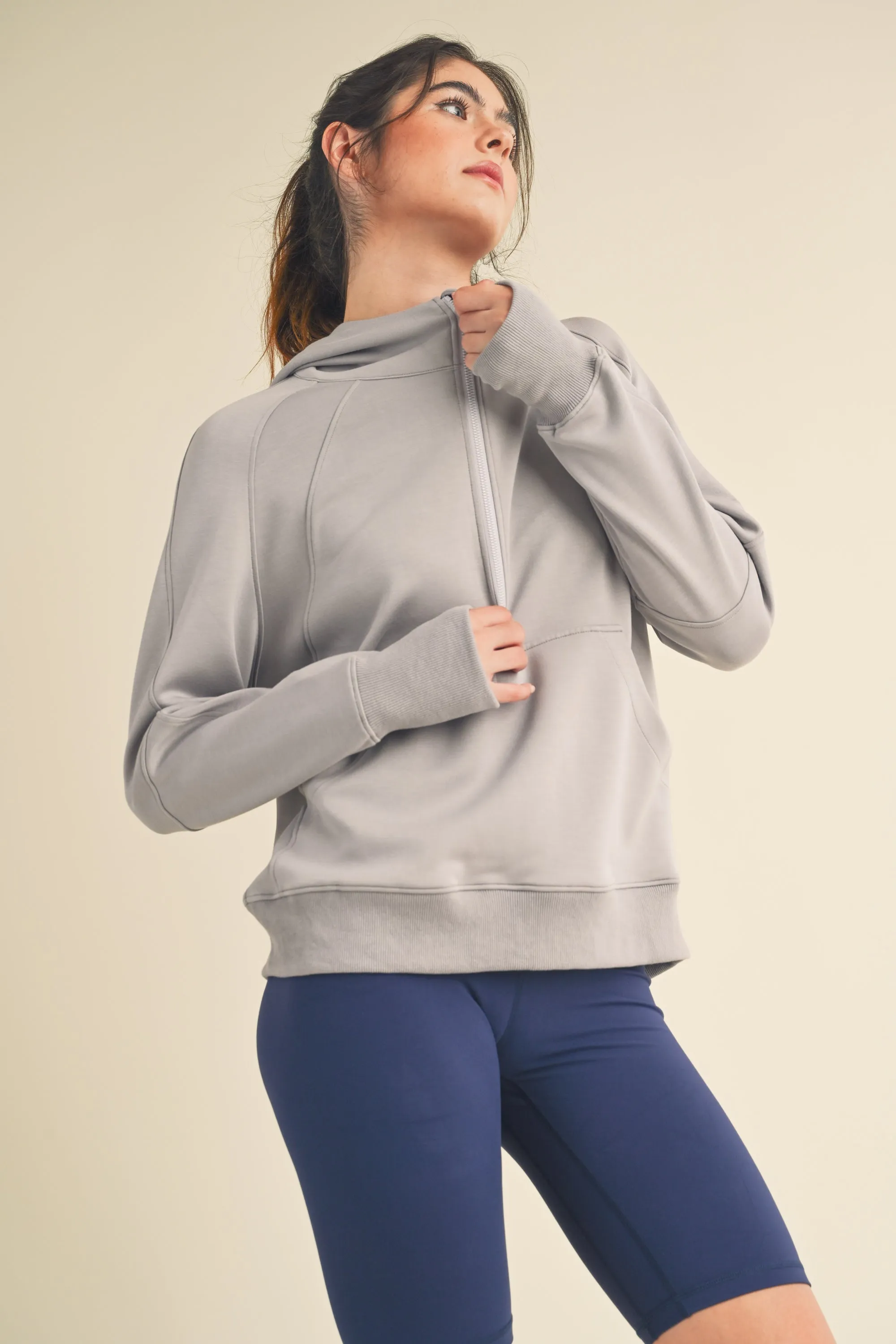 Women's Half-Zip Scuba Hoodie with Thumb Hole