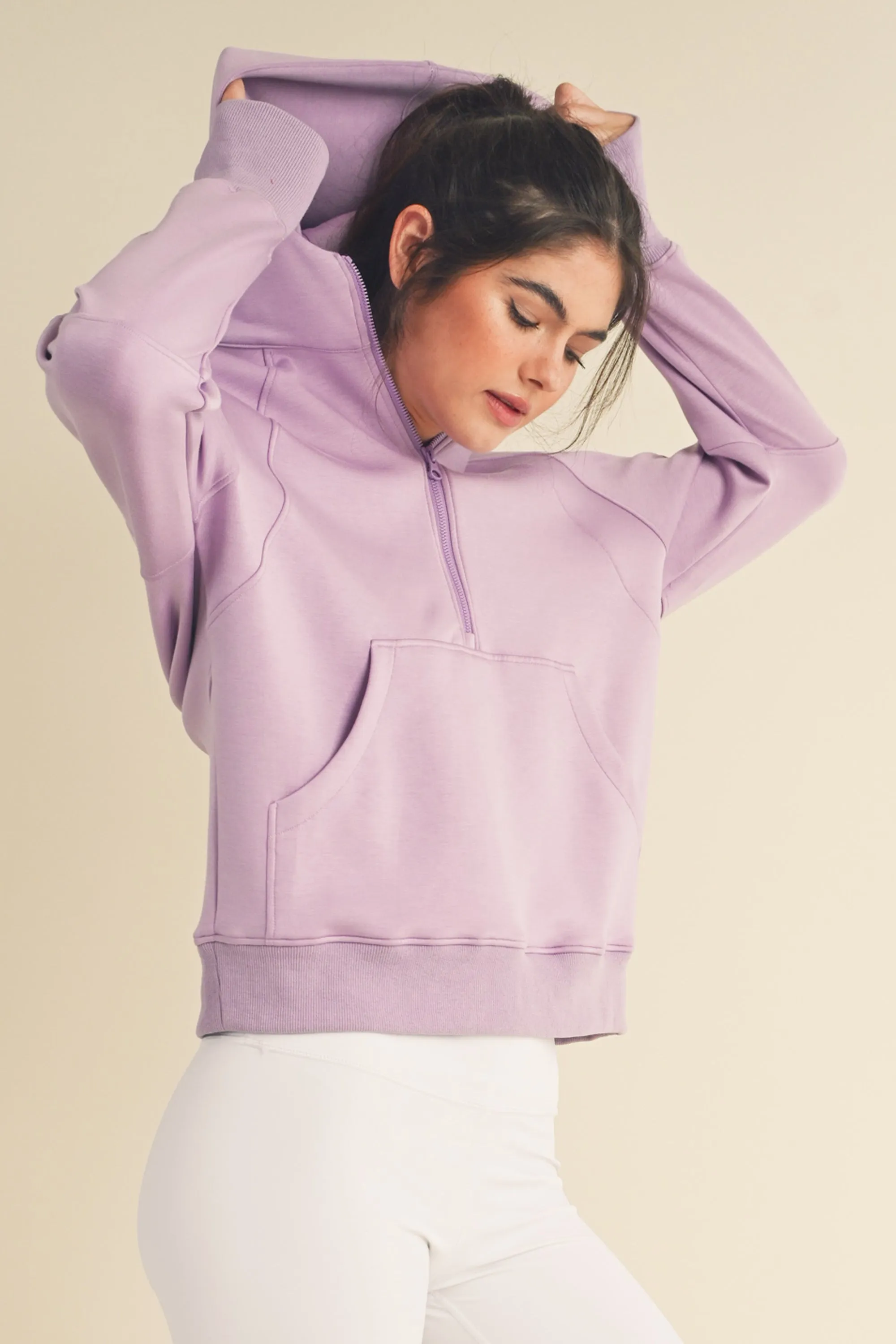 Women's Half-Zip Scuba Hoodie with Thumb Hole