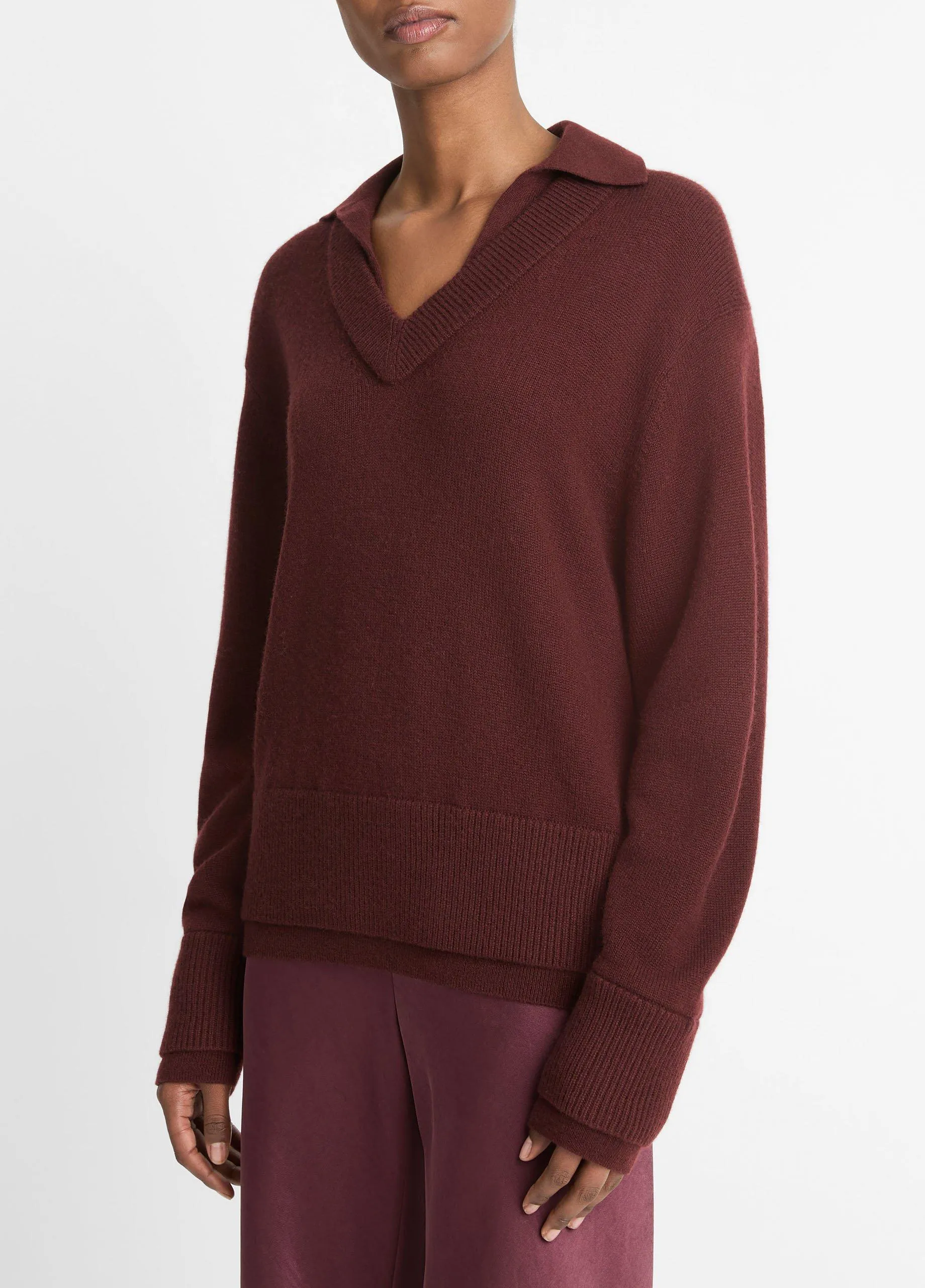 Wool-Cashmere Double-Layer Collared Pullover