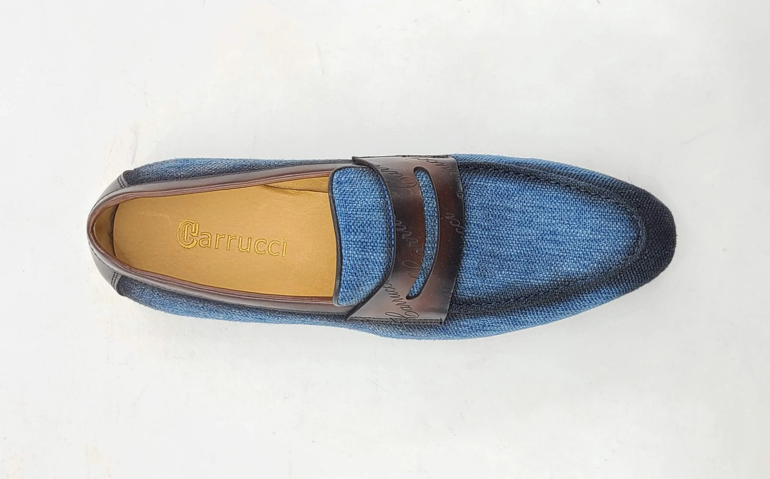 Woven Canvas & Calfskin Slip-On Loafer Blue/Brown