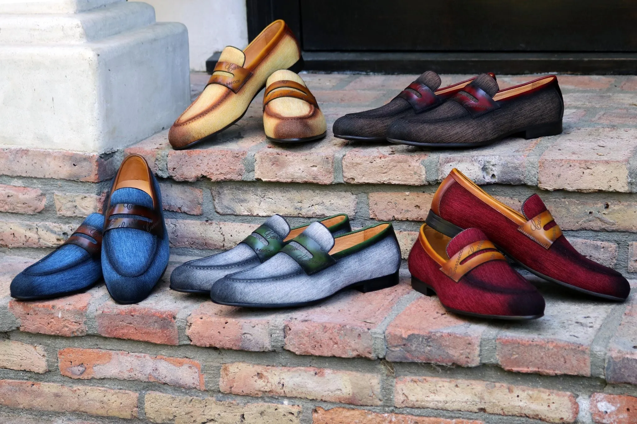 Woven Canvas & Calfskin Slip-On Loafer Blue/Brown